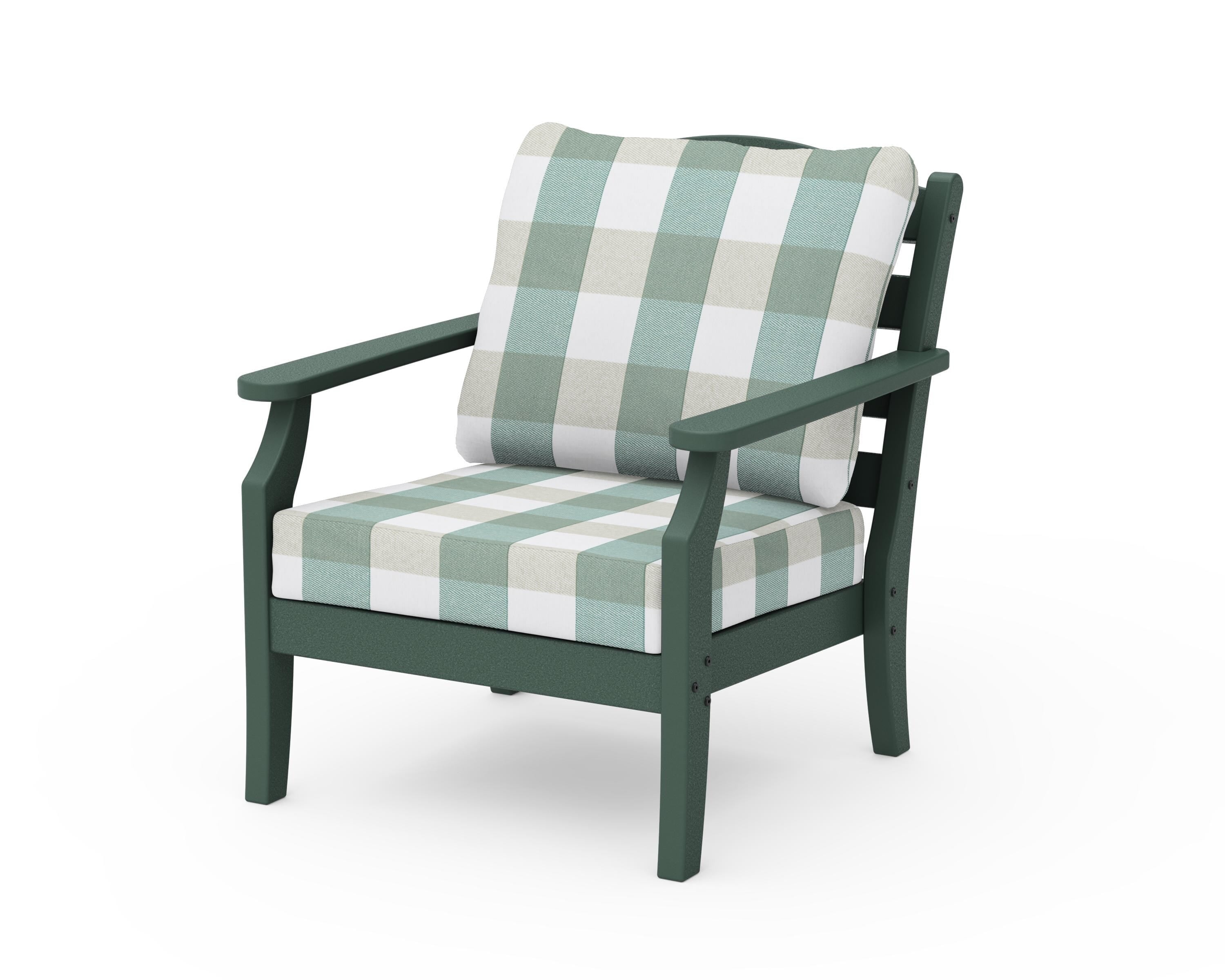 Draper James™ by POLYWOOD® Savannah Deep Seating Chair in Green / Buffalo Plaid Glacier Spa