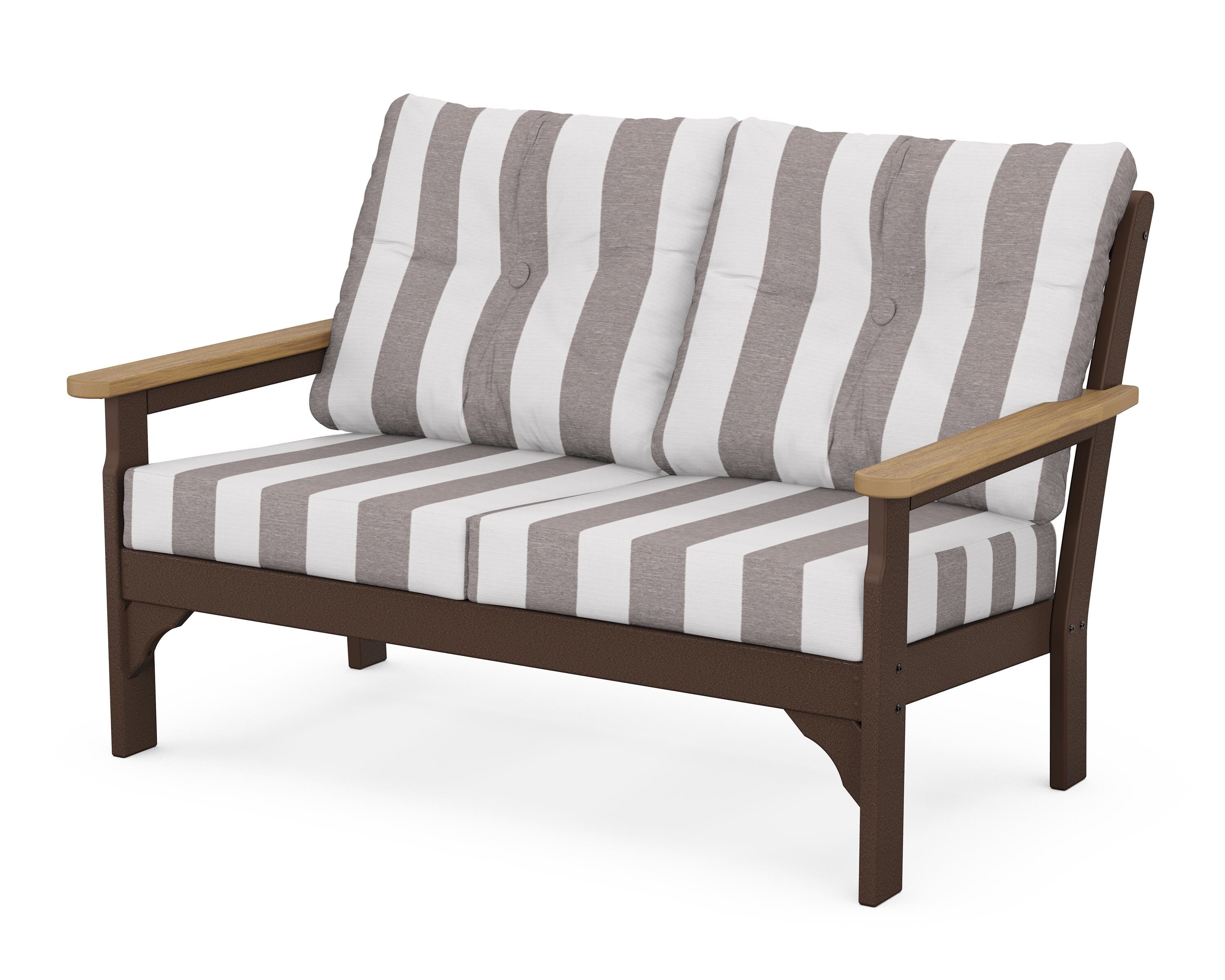 POLYWOOD® Vineyard Deep Seating Loveseat in Mahogany / Natural / Cabana Stripe Grey Mist