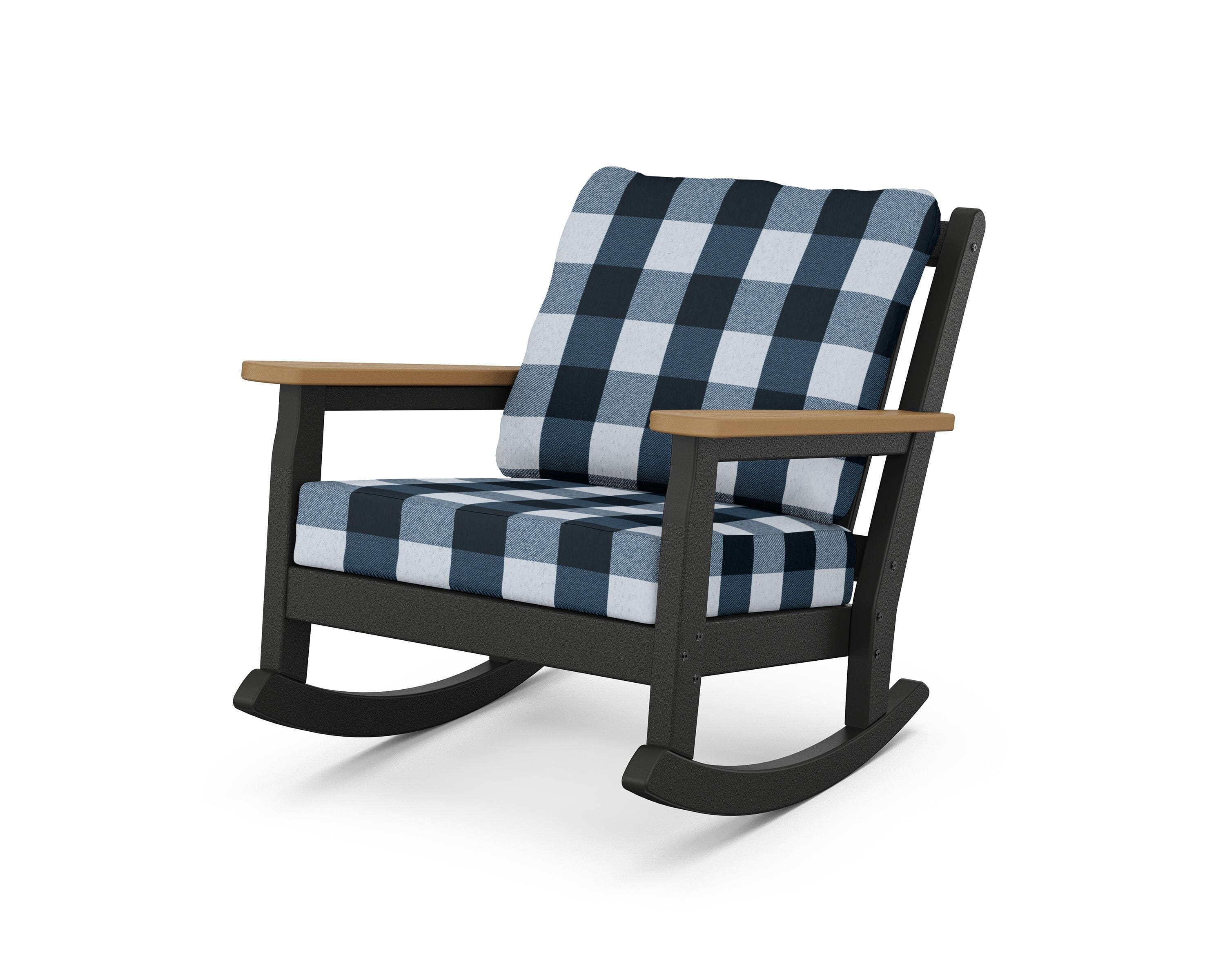 POLYWOOD® Chippendale Deep Seating Rocking Chair in Black / Natural / Buffalo Plaid Marine Indigo