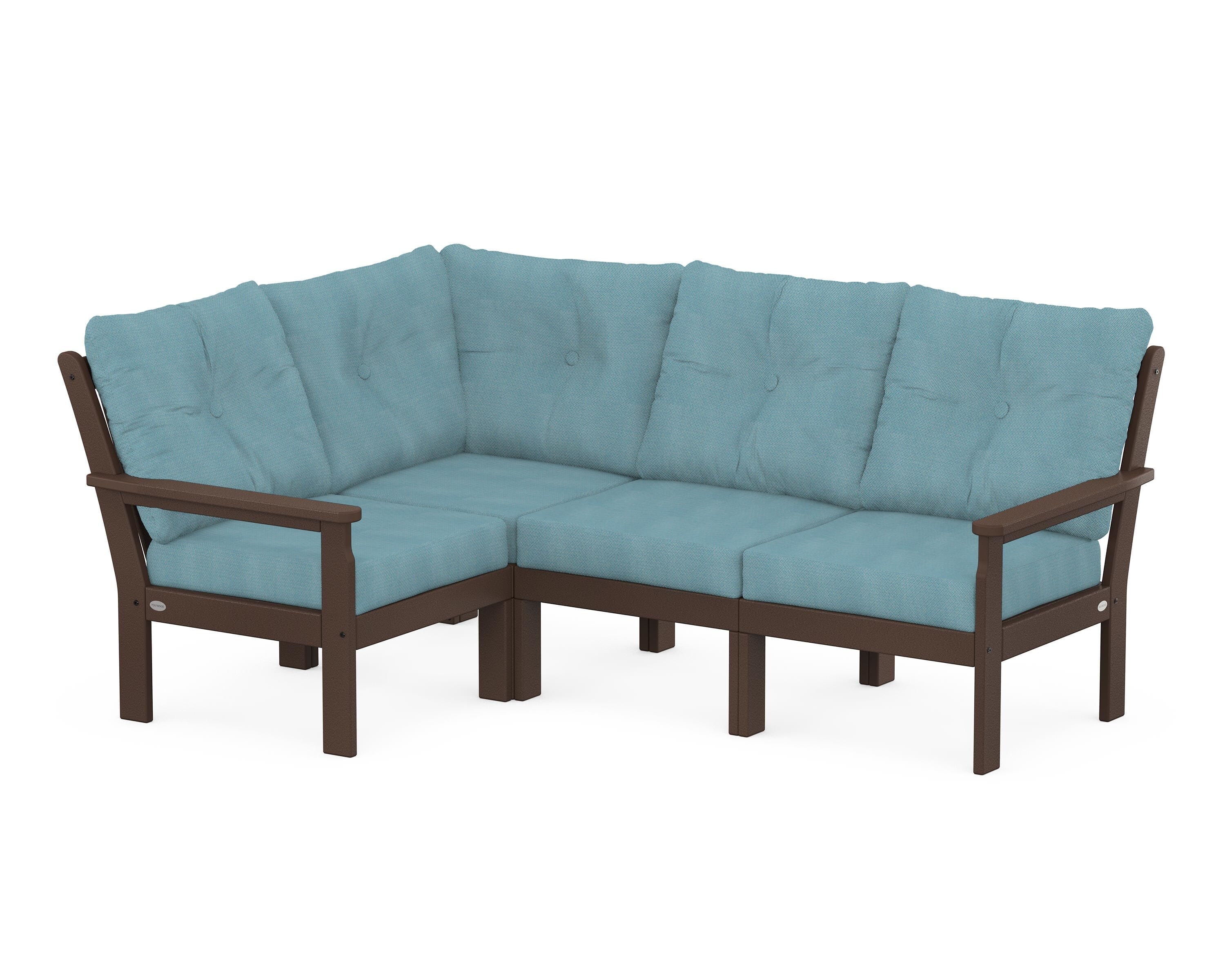 POLYWOOD® Vineyard 4-Piece Sectional in Mahogany / Lattice Sky Blue