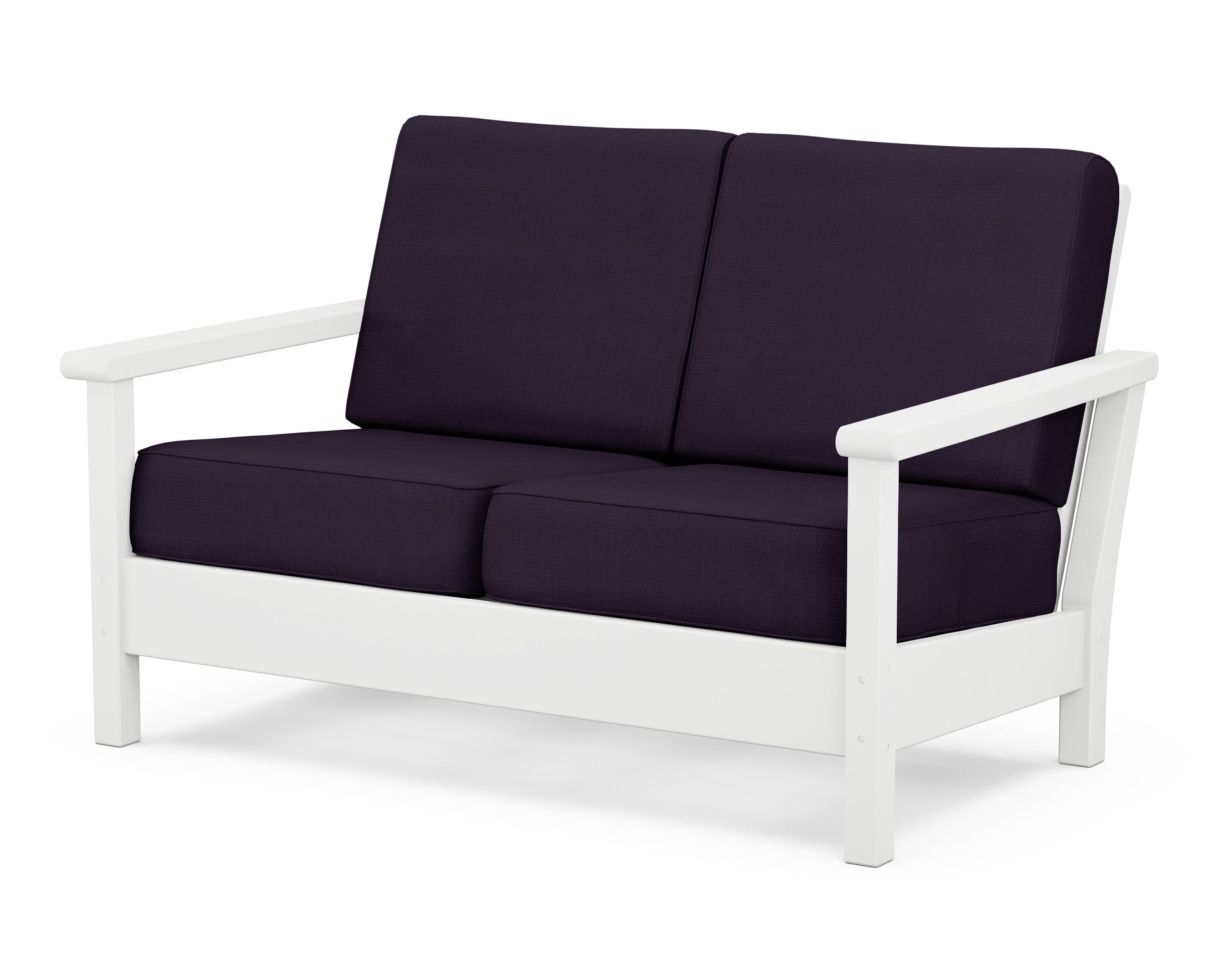 POLYWOOD® Harbour Deep Seating Loveseat in White / Navy Linen