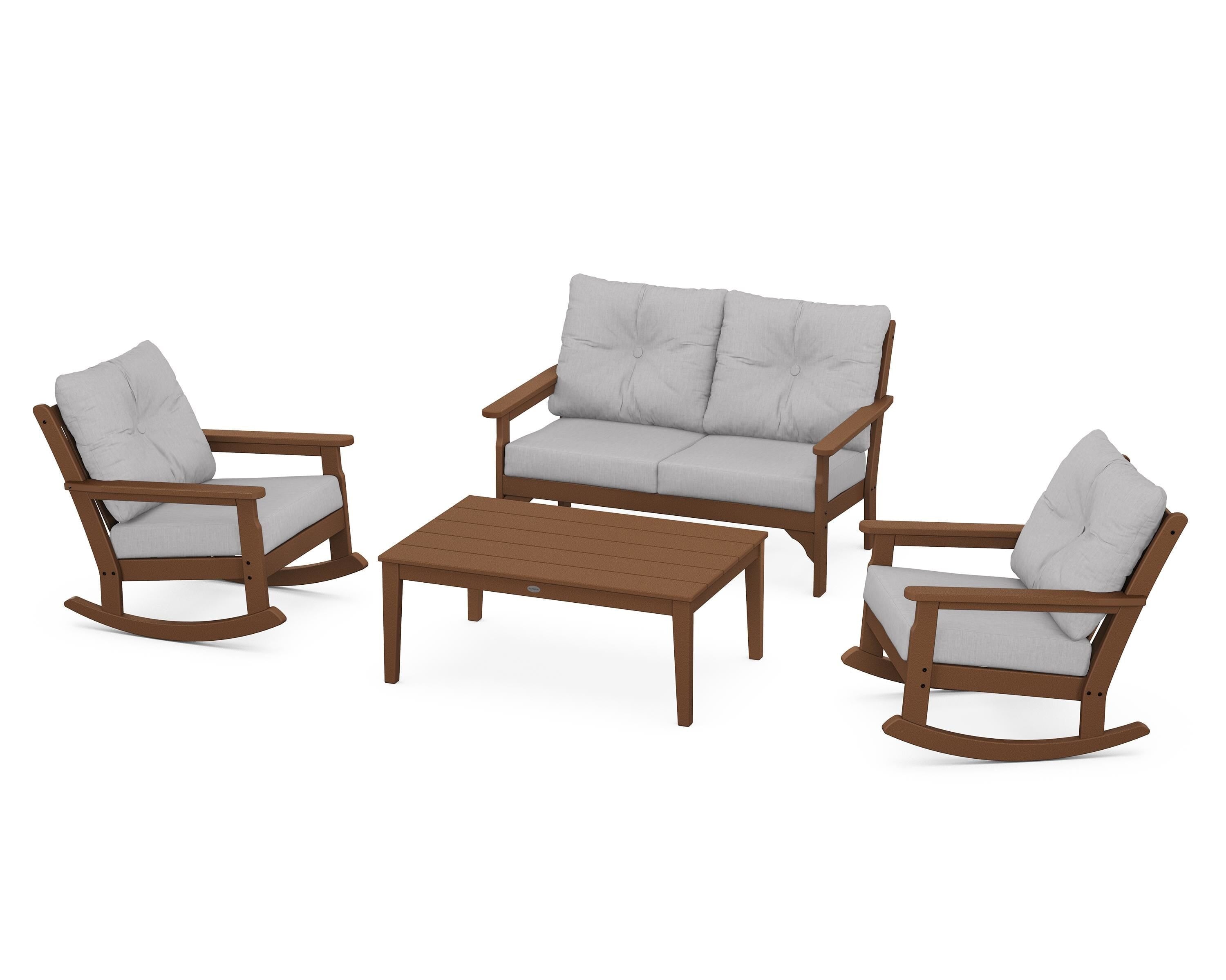 POLYWOOD® Vineyard 4-Piece Deep Seating Rocking Chair Set in Teak / Granite