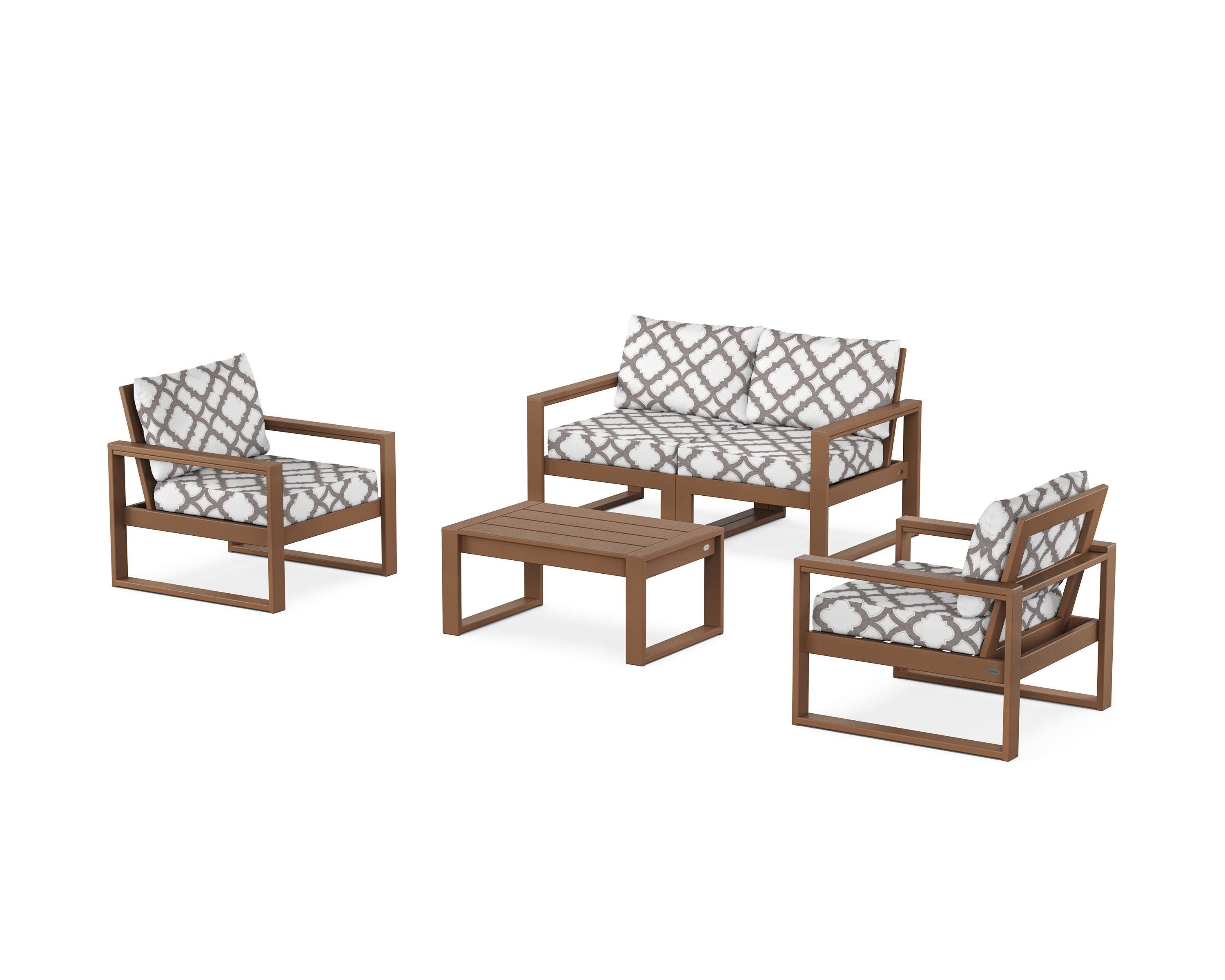 POLYWOOD® EDGE Sectional 4-Piece Deep Seating Set with Loveseat in Teak / Trellis Grey Mist