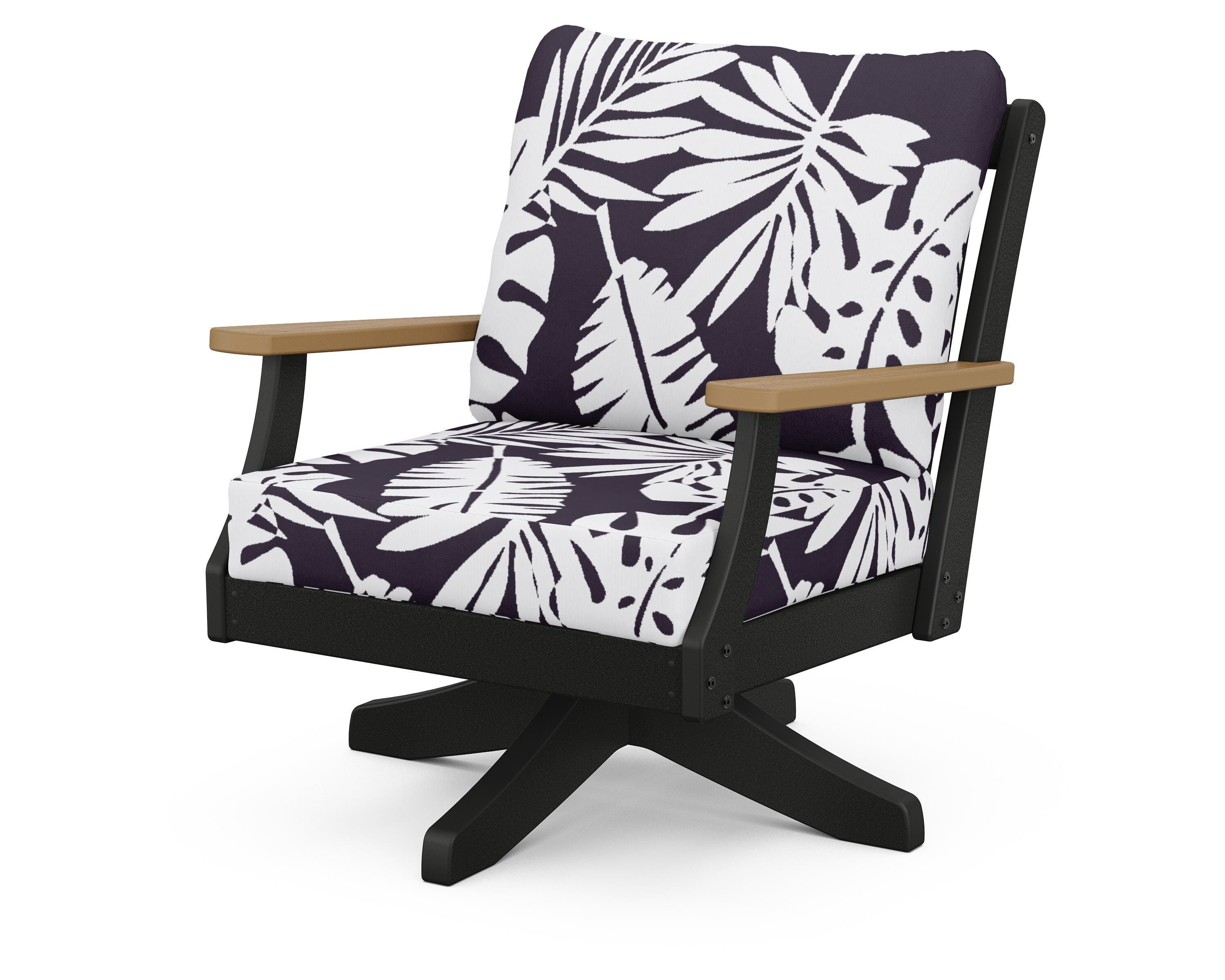 POLYWOOD® Braxton Deep Seating Swivel Chair in Black / Natural / Leaf Navy