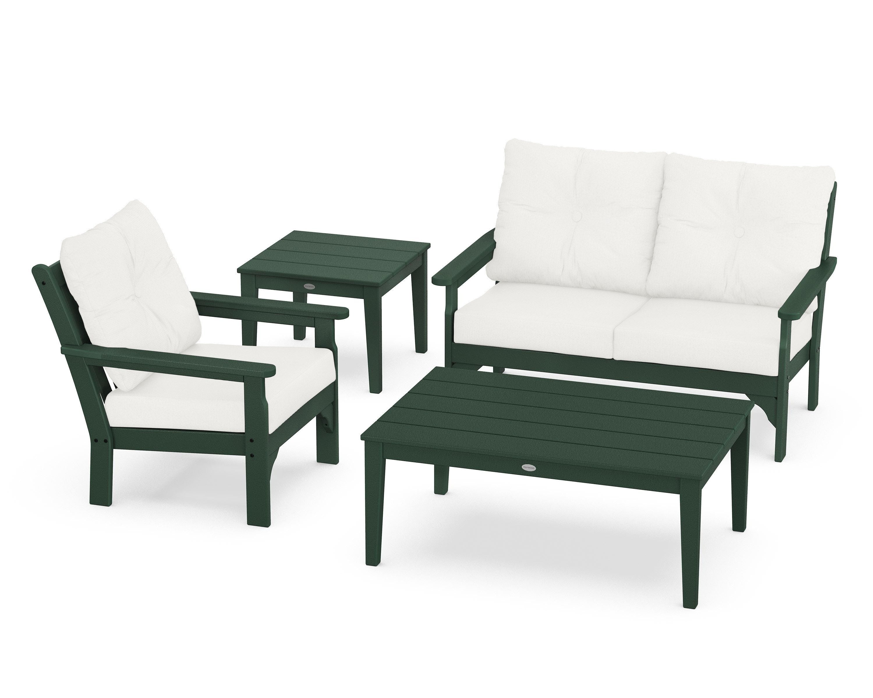 POLYWOOD® Vineyard 4-Piece Deep Seating Set in Green / Natural Linen