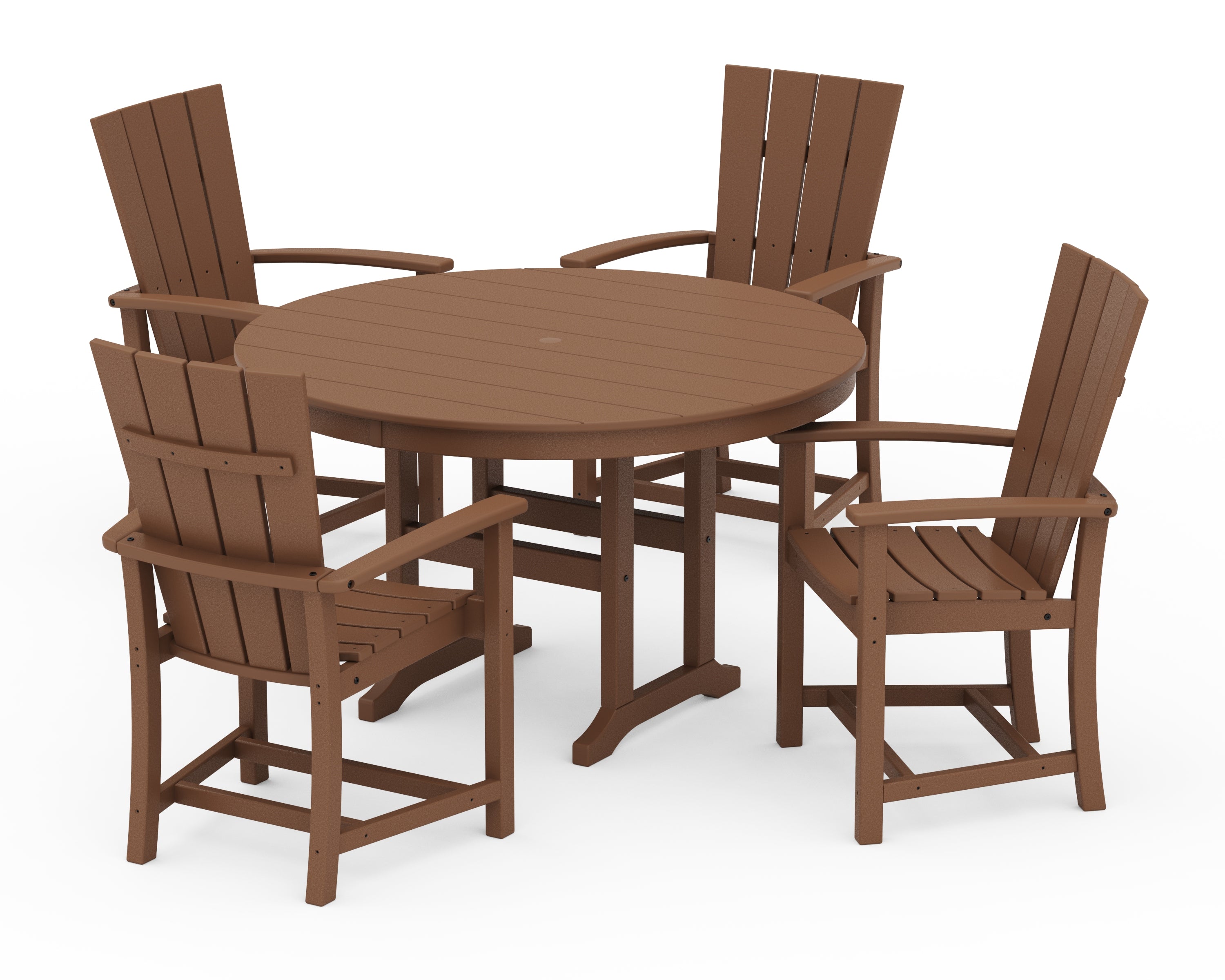 POLYWOOD® Quattro 5-Piece Round Farmhouse Dining Set in Teak
