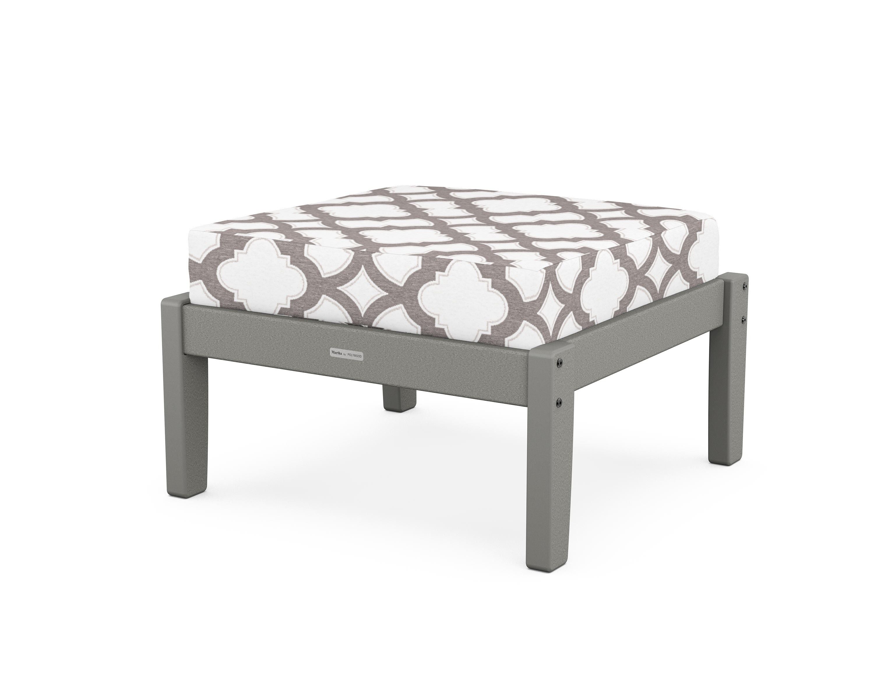 Martha Stewart by POLYWOOD® Chinoiserie Deep Seating Ottoman in Slate Grey / Trellis Grey Mist