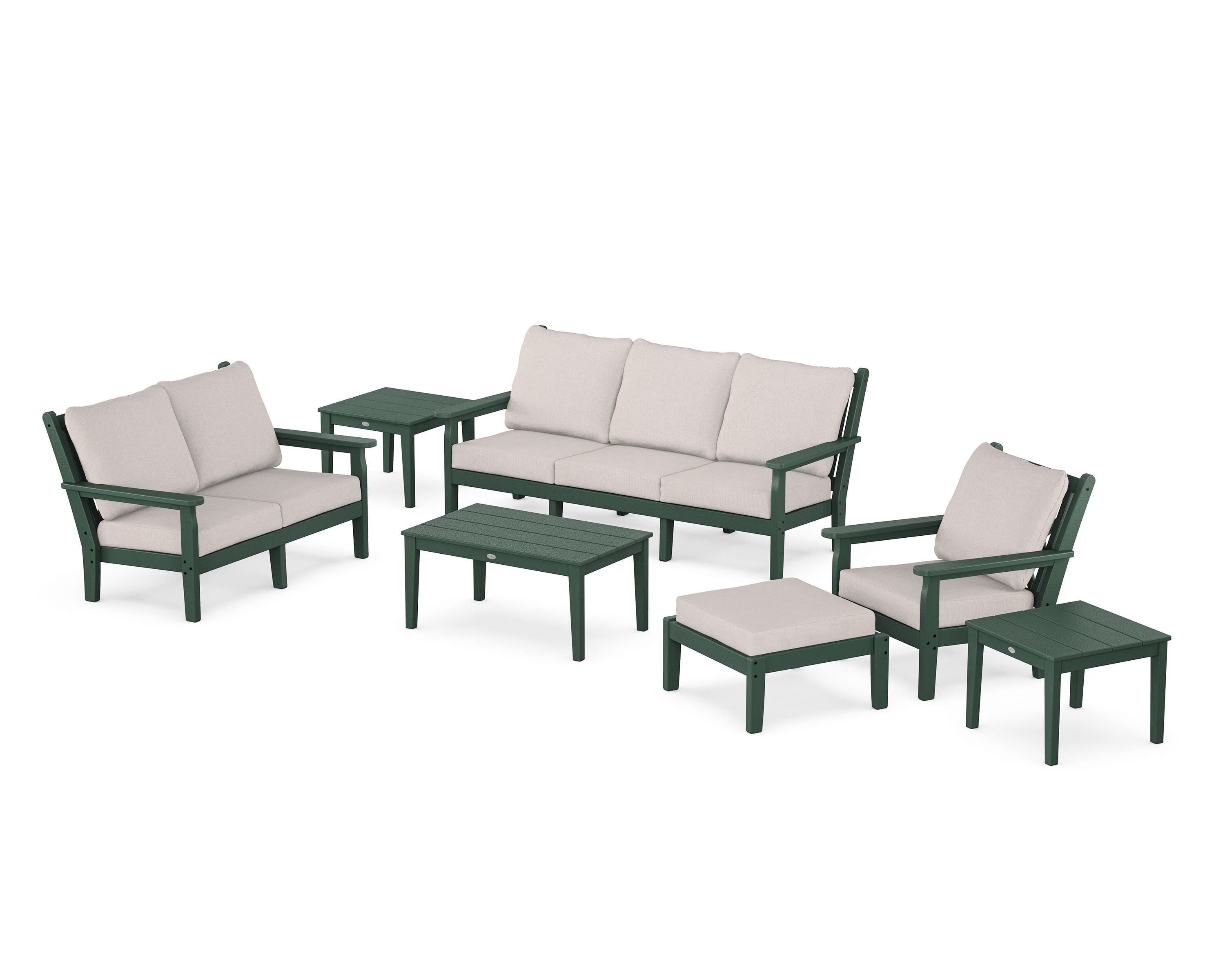 POLYWOOD® Chippendale 7-Piece Deep Seating Set in Green / Dune Burlap