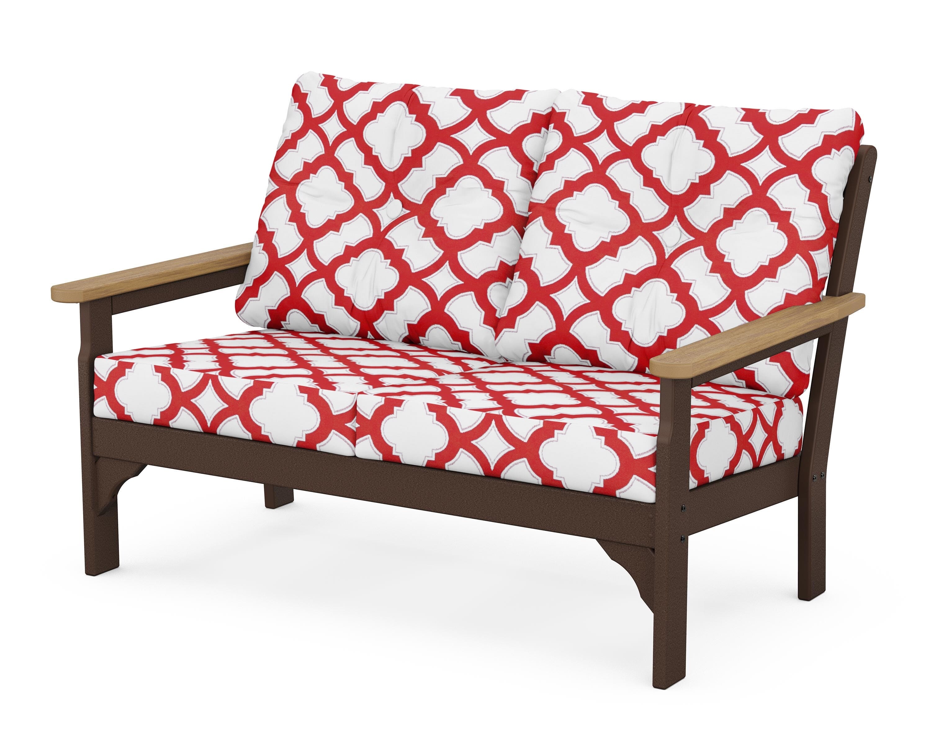 POLYWOOD® Vineyard Deep Seating Loveseat in Mahogany / Natural / Trellis Crimson
