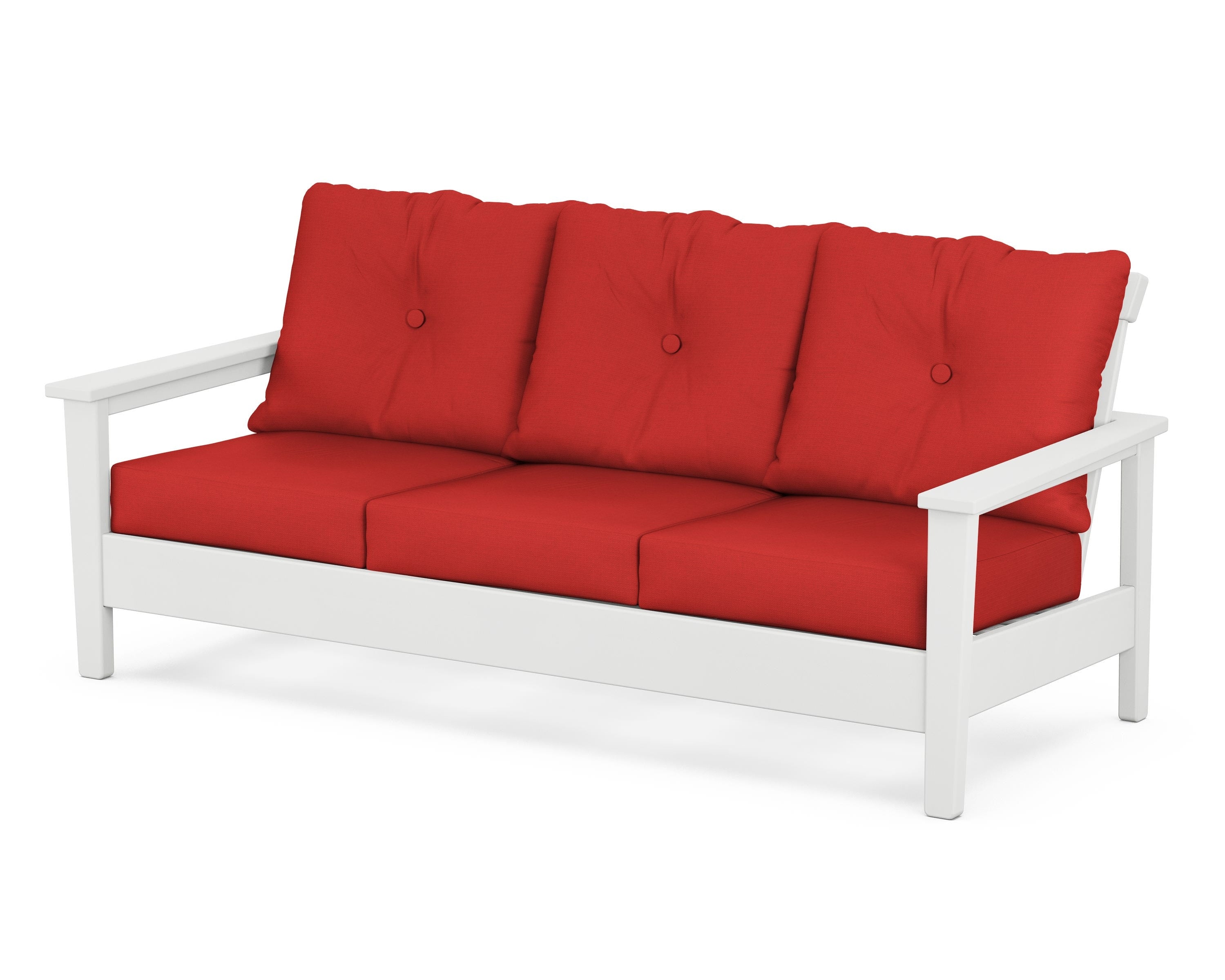 POLYWOOD® Prescott Deep Seating Sofa in White / Crimson Linen
