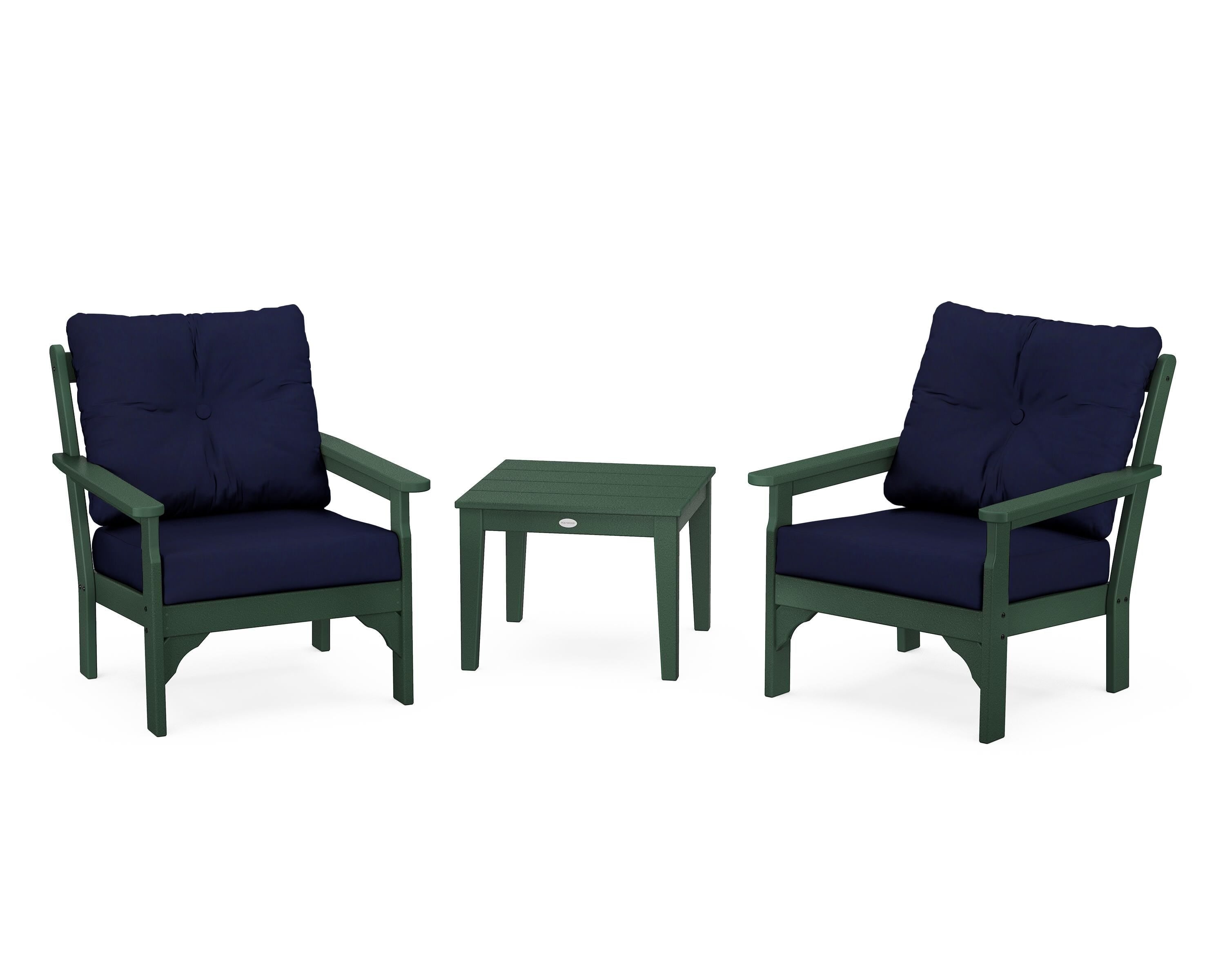 POLYWOOD® Vineyard 3-Piece Deep Seating Set in Green / Navy