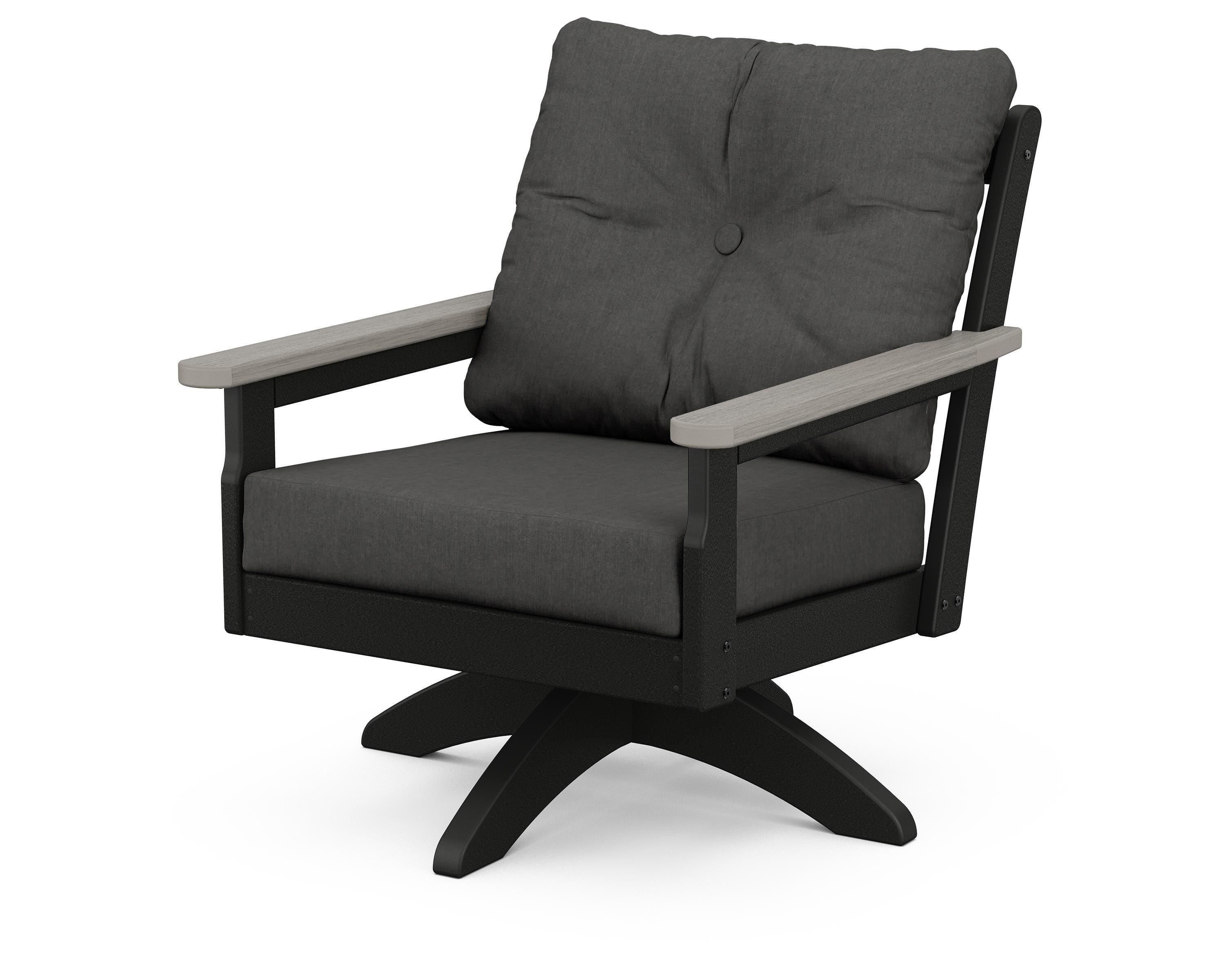 POLYWOOD® Vineyard Deep Seating Swivel Chair in Black / Driftwood / Spectrum Carbon