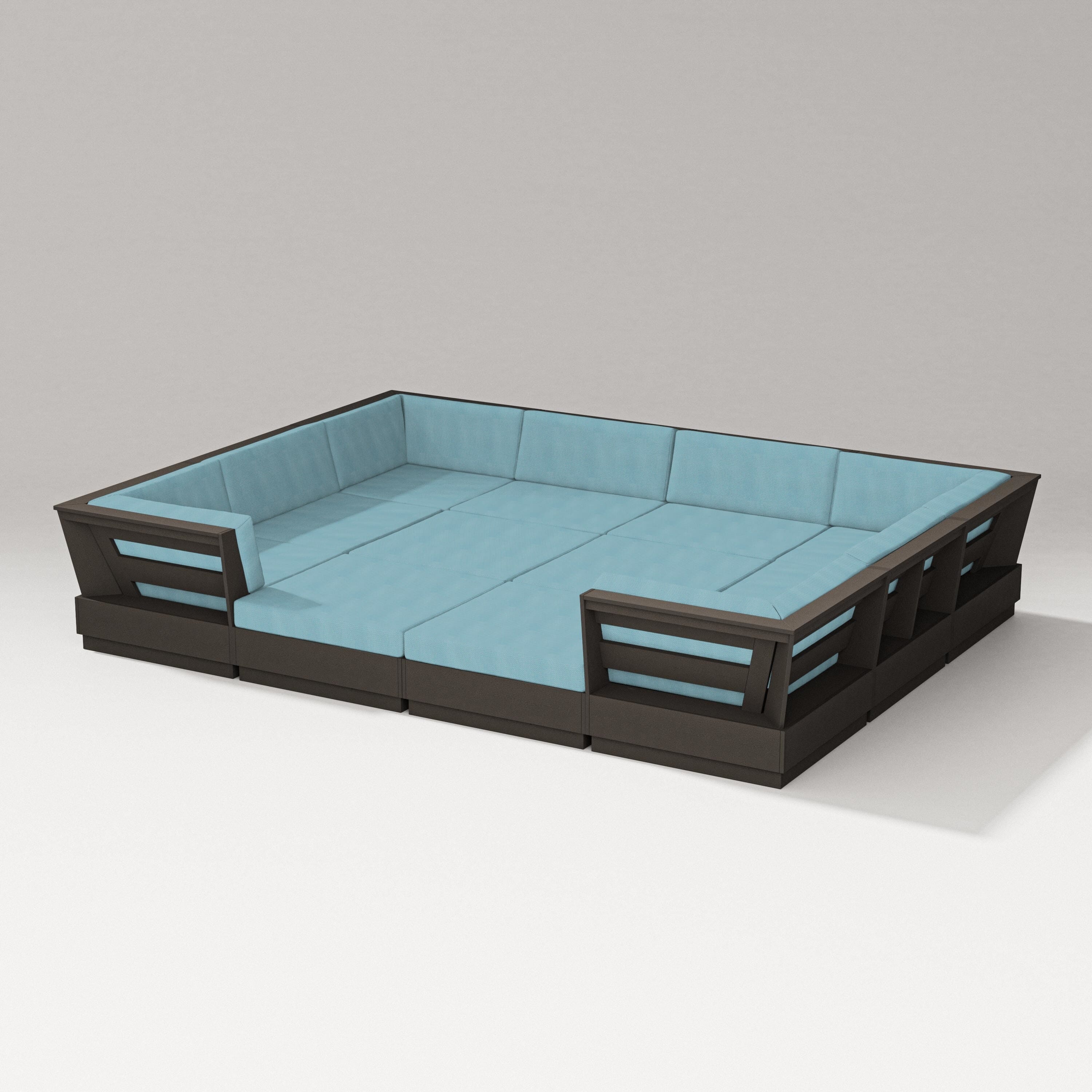 PW Designer Series Elevate 12-Piece Pit Sectional in Vintage Coffee / Lattice Sky Blue