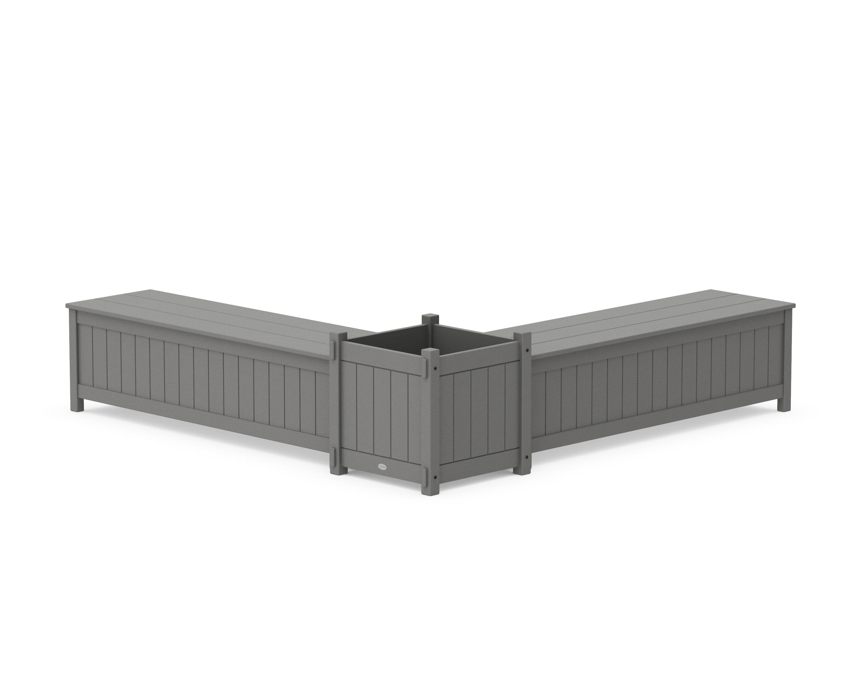POLYWOOD® 60" Vineyard L- Shaped Planter Storage Bench Set- Large in Slate Grey