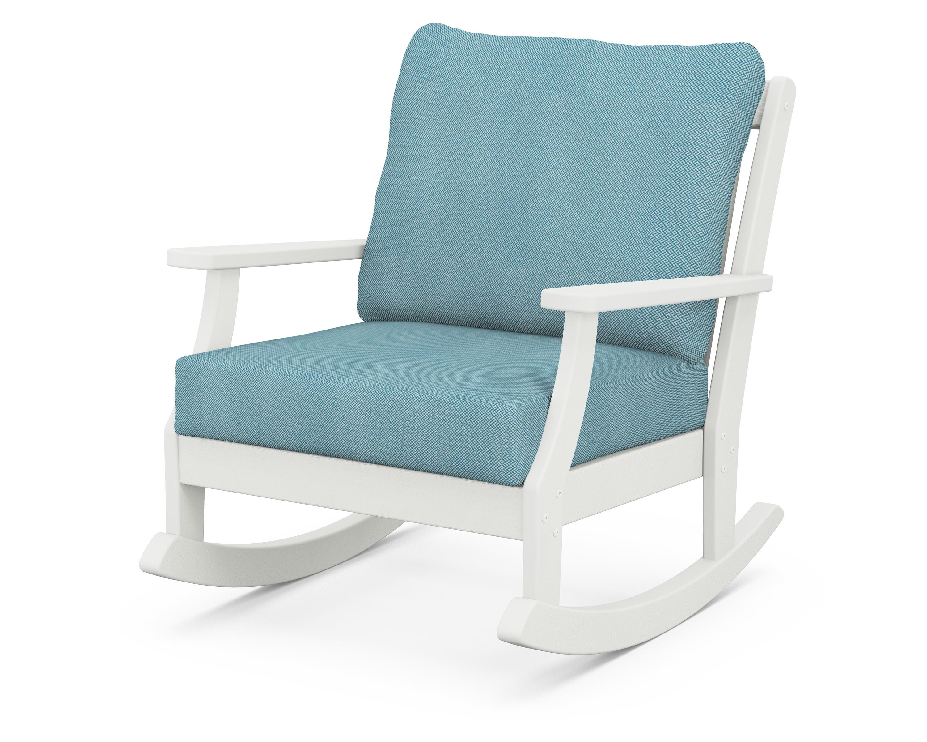 POLYWOOD® Braxton Deep Seating Rocking Chair in Vintage White / Lattice Sky Blue