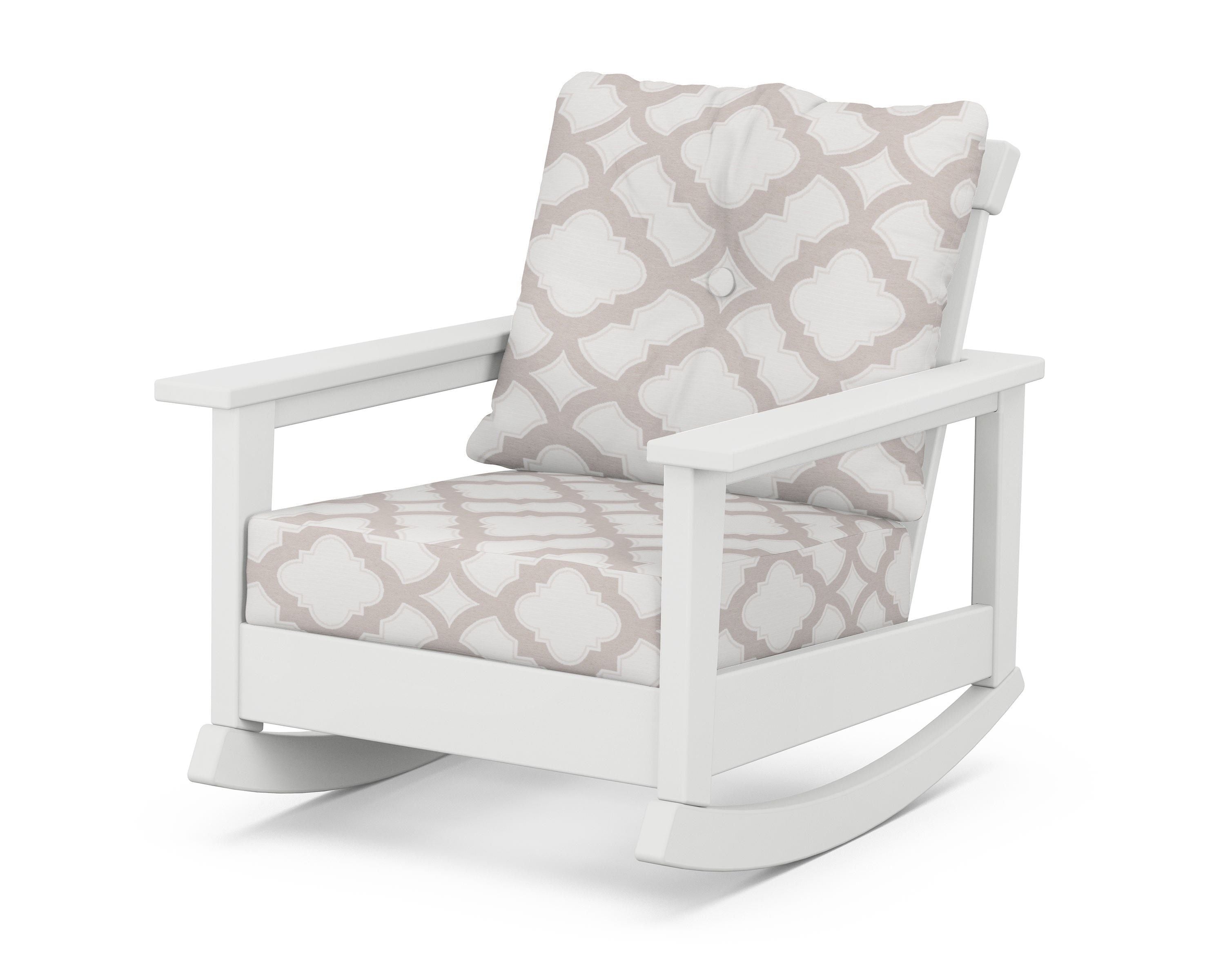 POLYWOOD® Prescott Deep Seating Rocking Chair in White / Trellis Dune Burlap