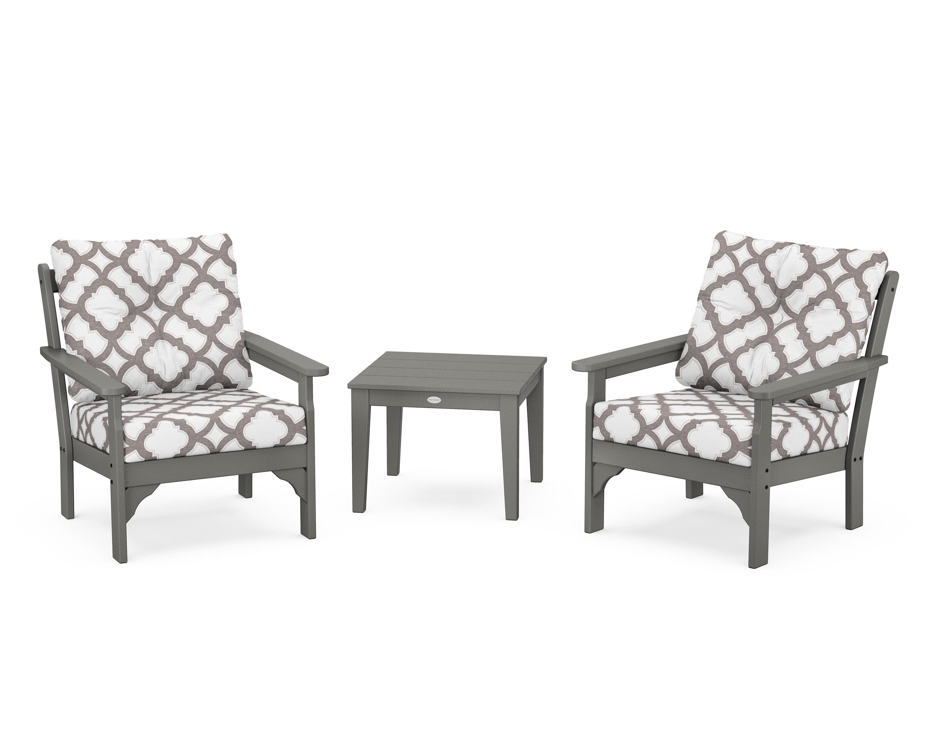POLYWOOD® Vineyard 3-Piece Deep Seating Set in Slate Grey / Trellis Grey Mist