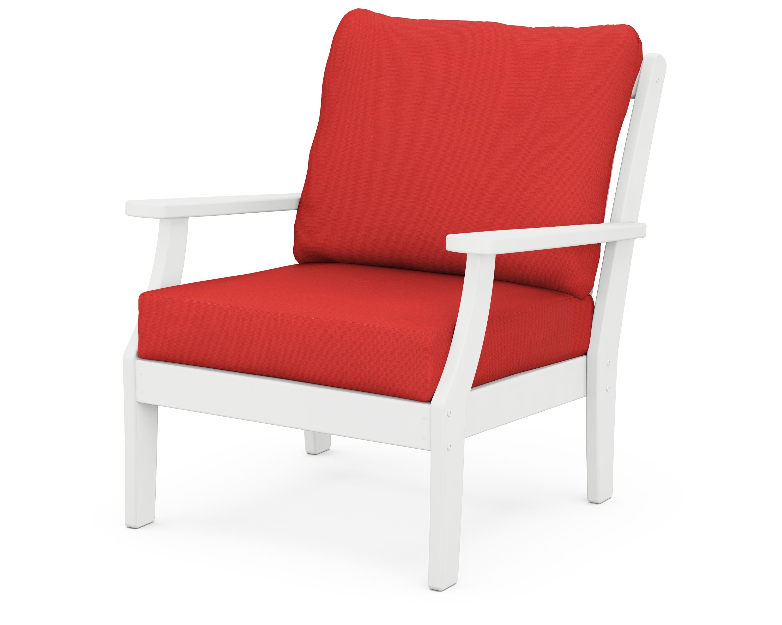 POLYWOOD® Braxton Deep Seating Chair in White / Crimson Linen