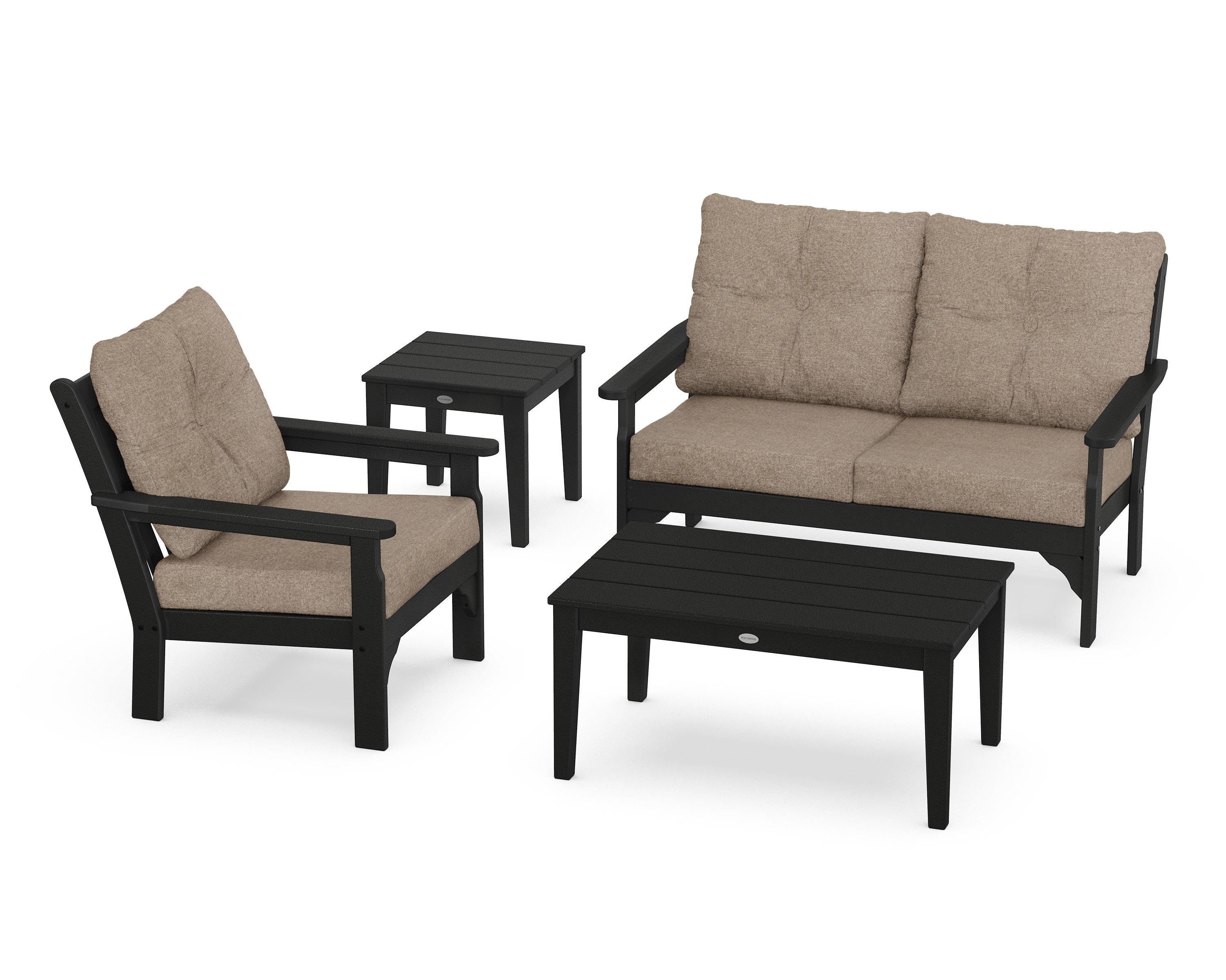 POLYWOOD® Vineyard 4-Piece Deep Seating Set in Black / Spiced Burlap