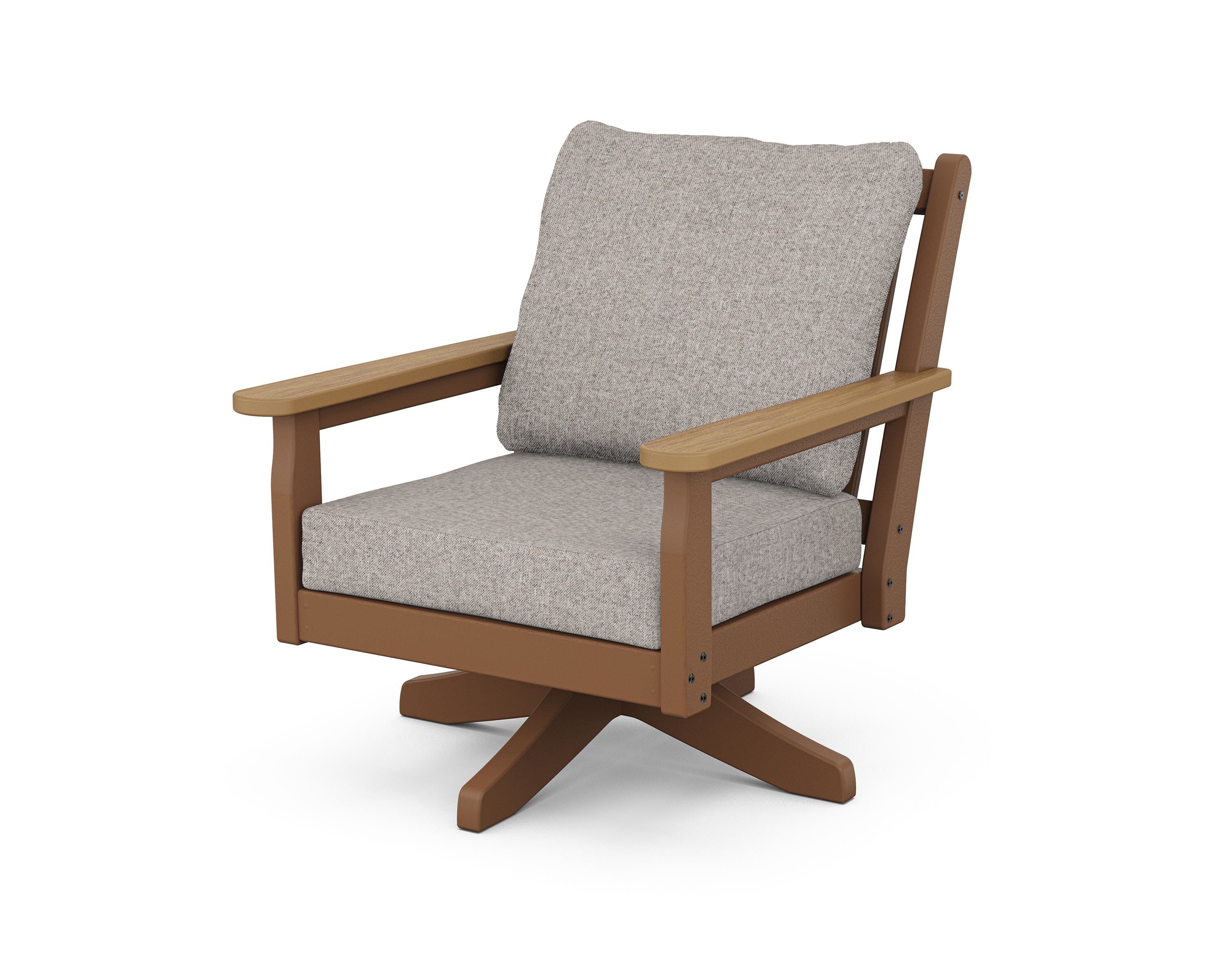 POLYWOOD® Chippendale Deep Seating Swivel Chair in Teak / Natural / Weathered Tweed