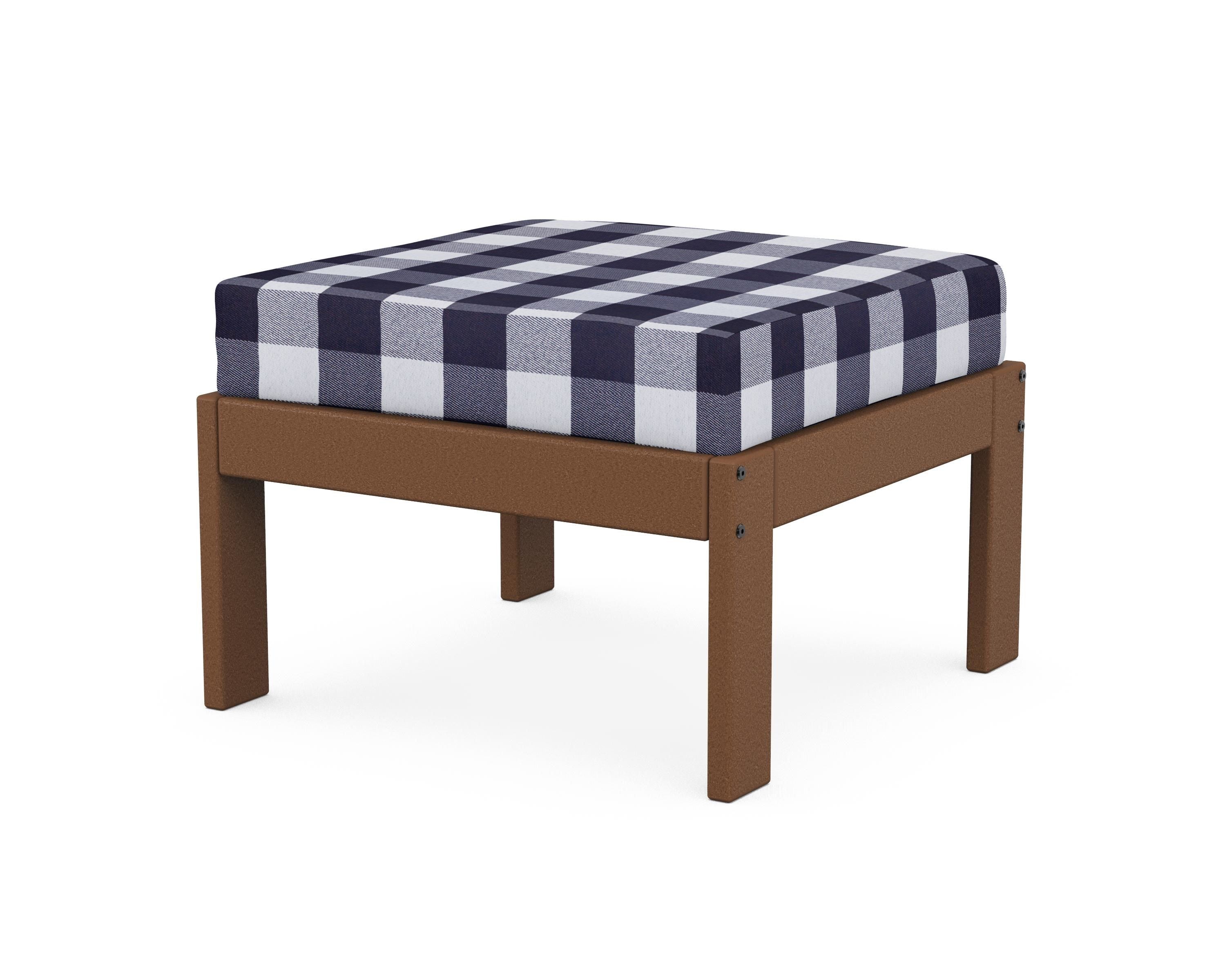 POLYWOOD® Vineyard Modular Ottoman in Teak / Buffalo Plaid Navy