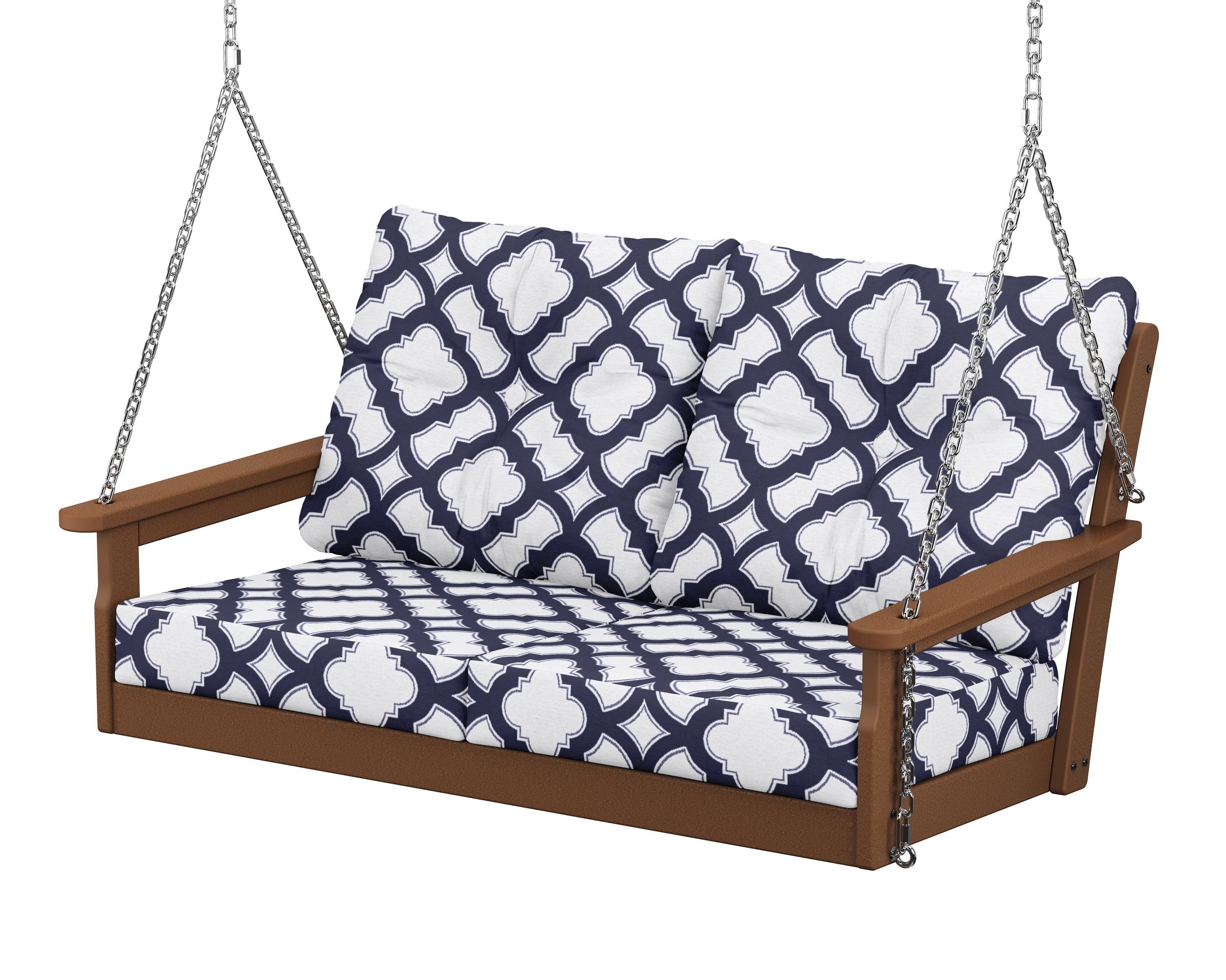 POLYWOOD® Vineyard Deep Seating Swing in Teak / Trellis Navy