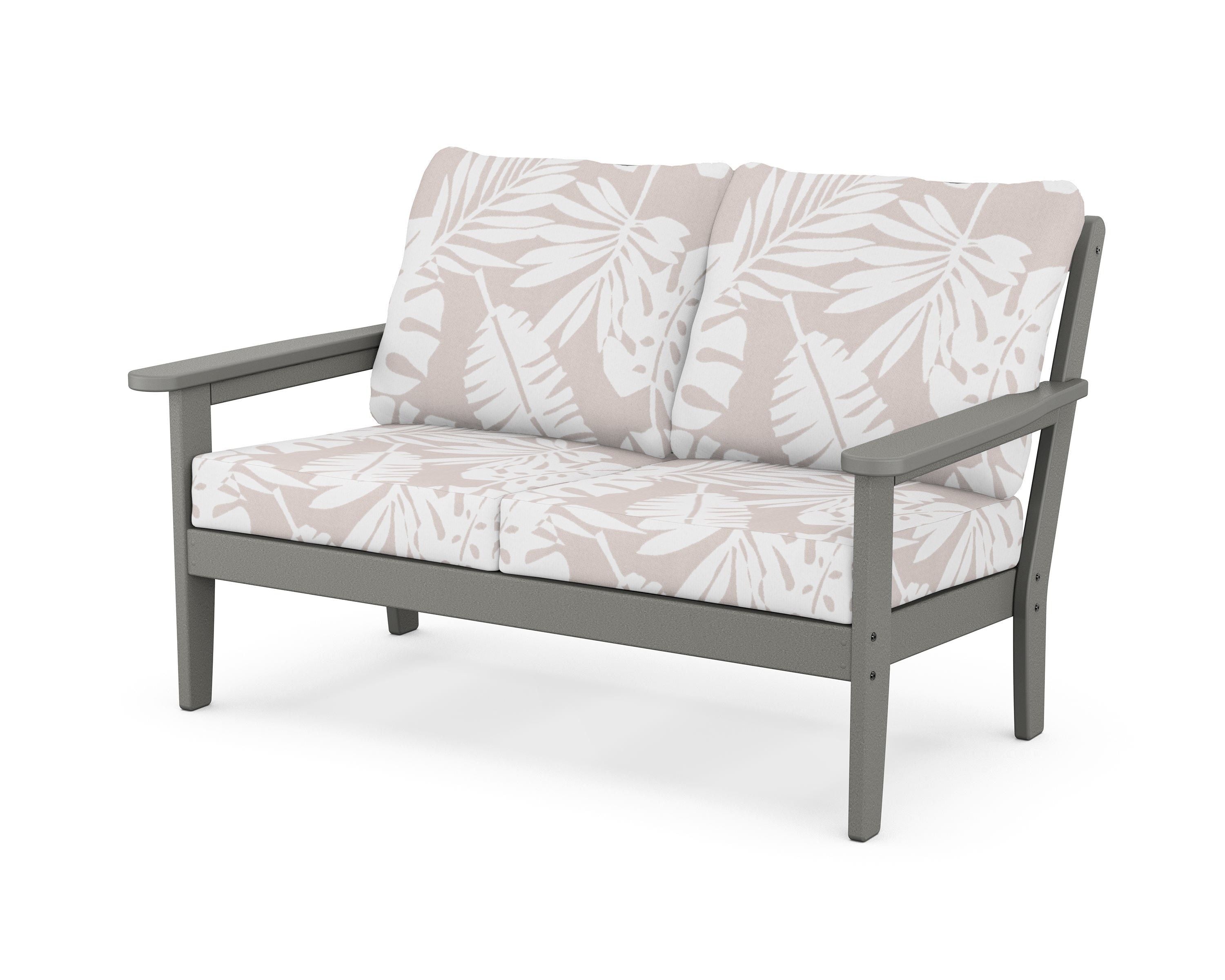 Country Living Cottage Deep Seating Loveseat in Slate Grey / Leaf Dune Burlap