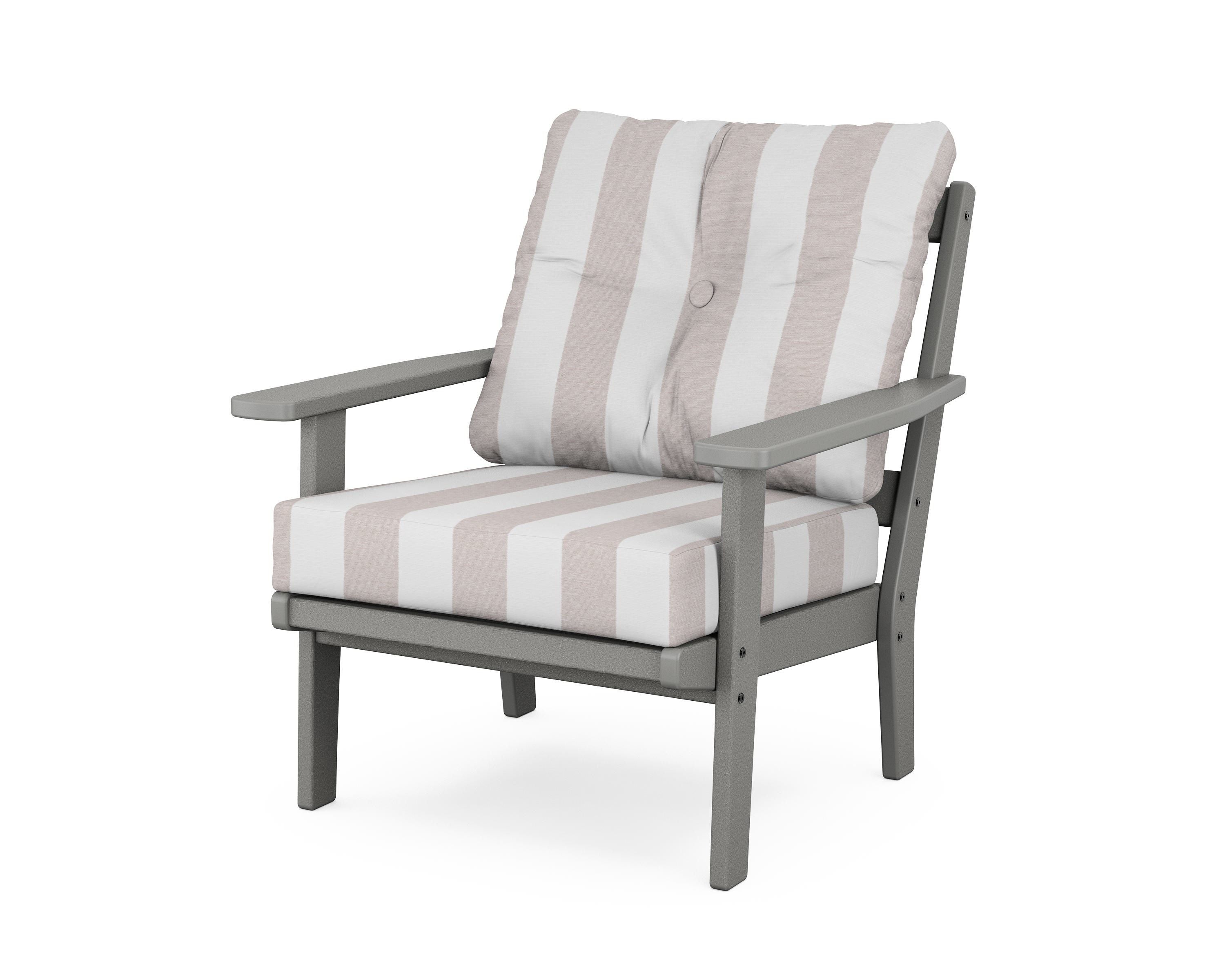 POLYWOOD® Prairie Deep Seating Chair in Slate Grey / Cabana Stripe Dune Burlap
