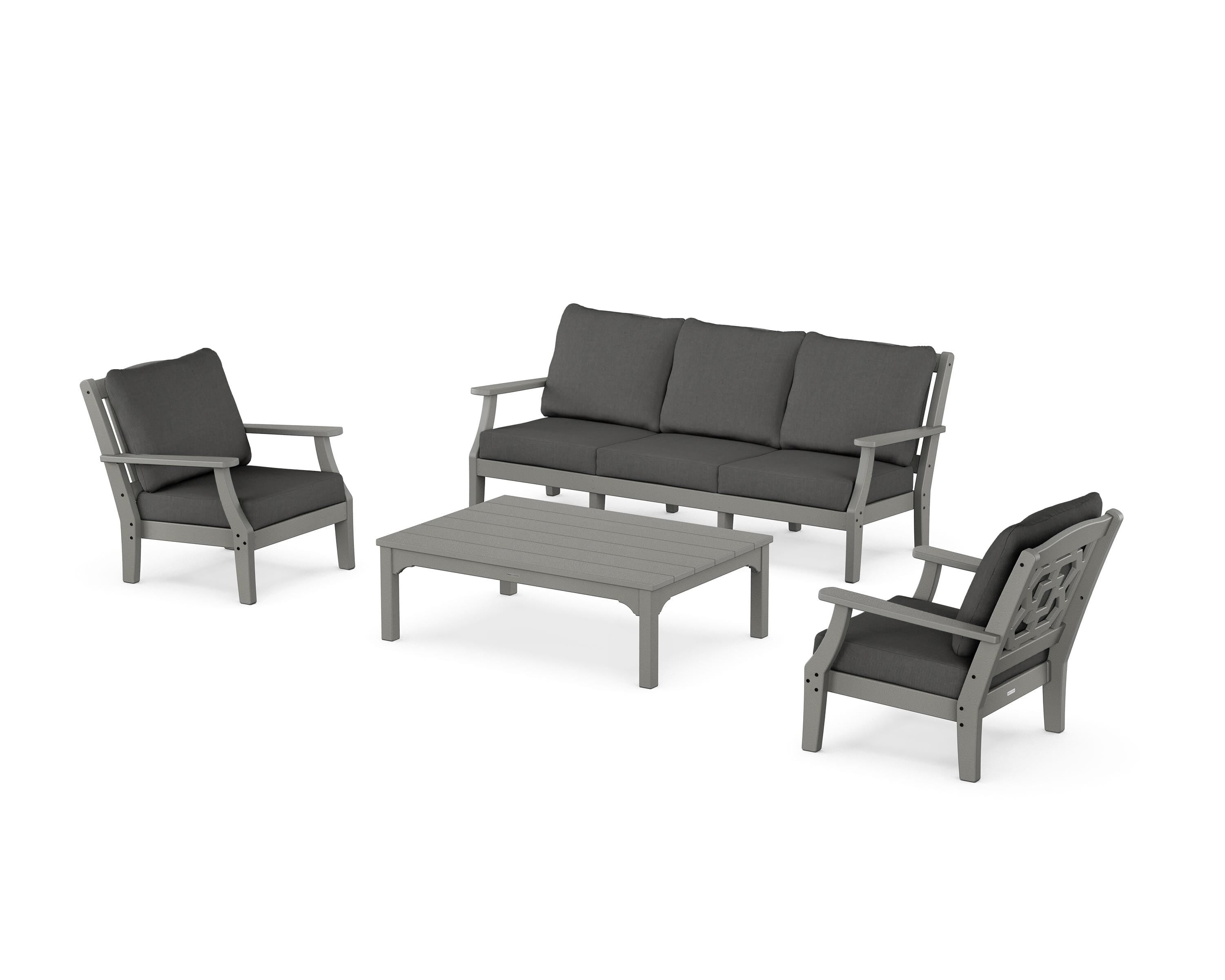 Martha Stewart by POLYWOOD® Chinoiserie 4-Piece Deep Seating Set with Sofa in Slate Grey / Spectrum Carbon