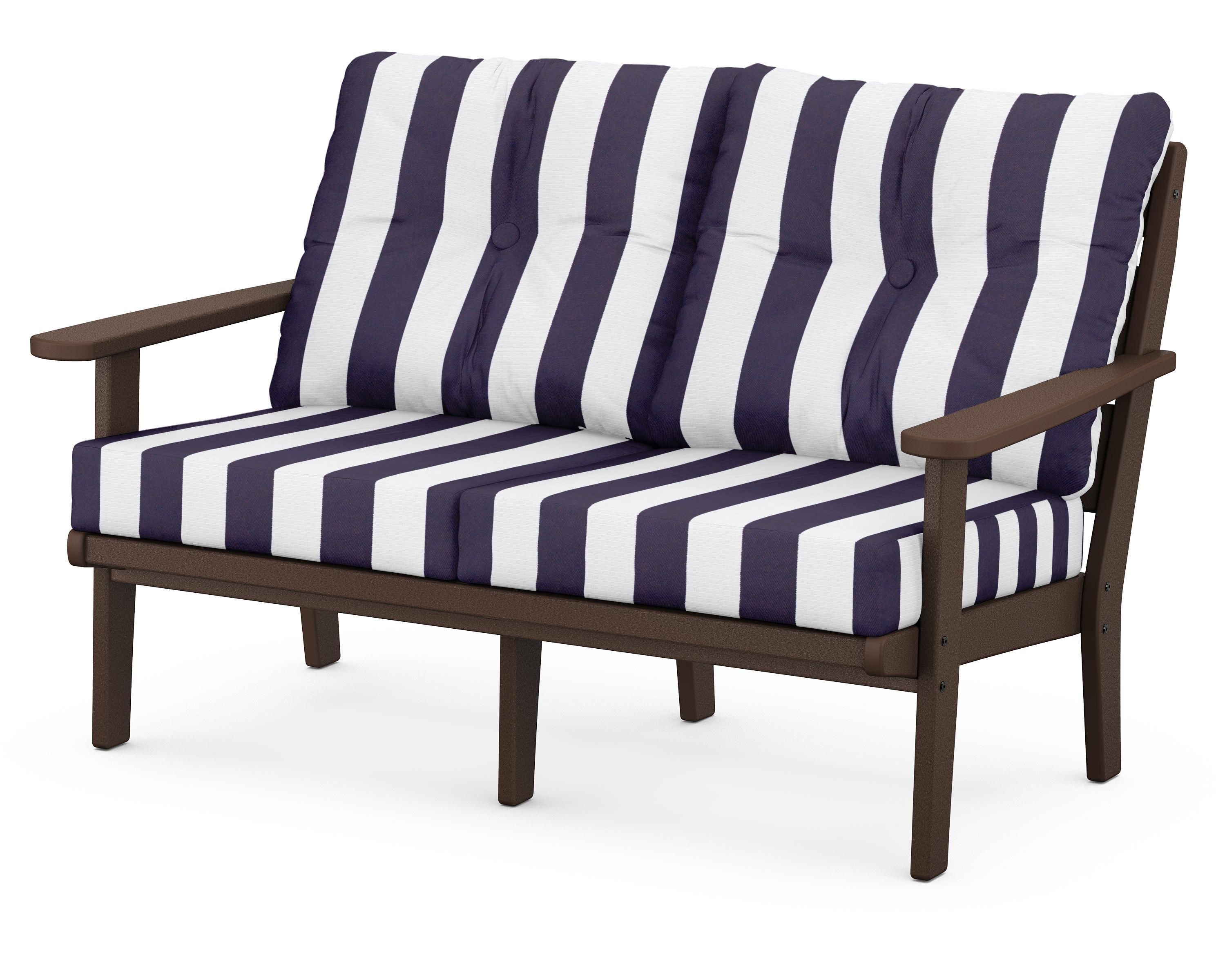 POLYWOOD® Lakeside Deep Seating Loveseat in Mahogany / Cabana Stripe Navy