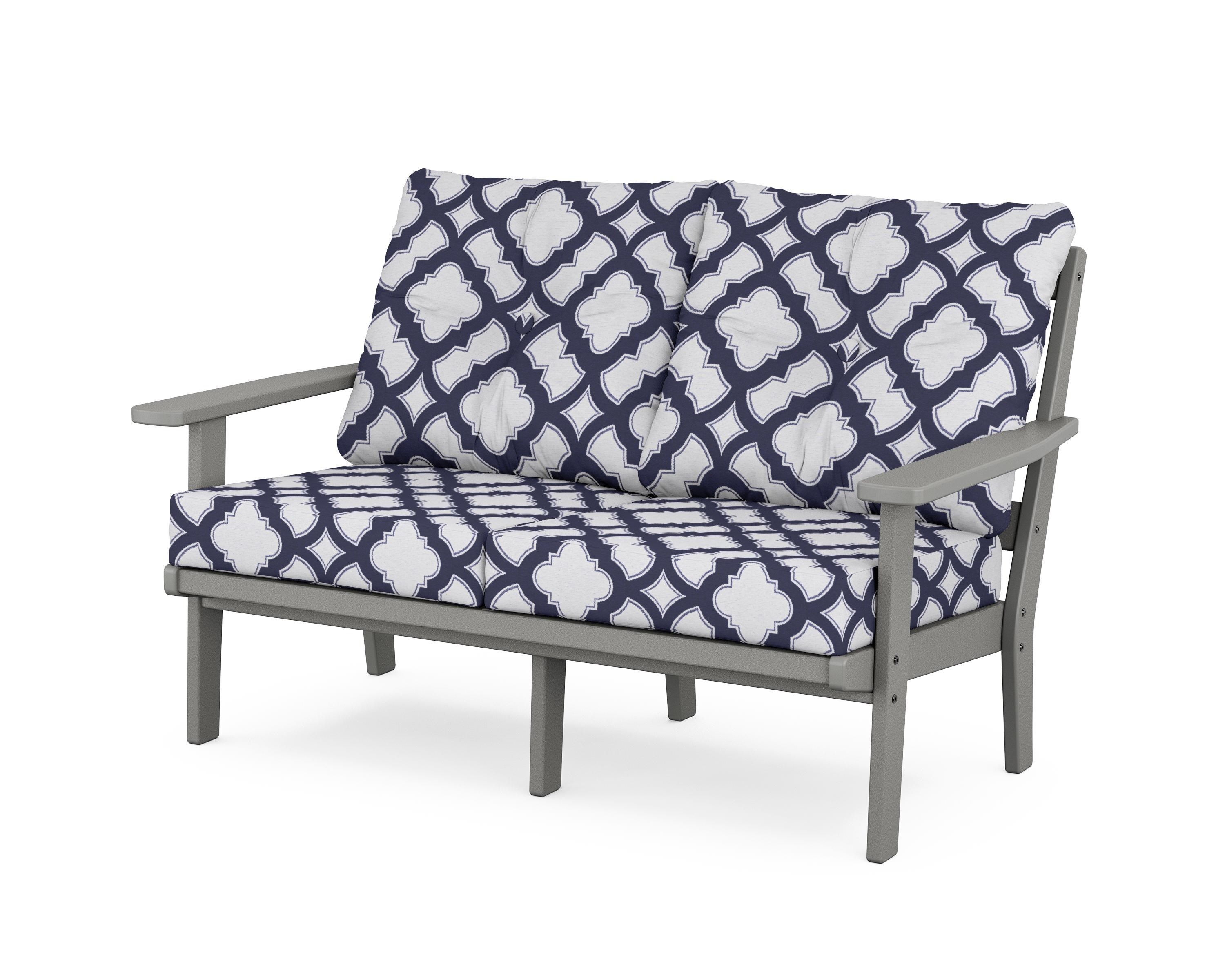 POLYWOOD® Oxford Deep Seating Loveseat in Slate Grey / Trellis Navy