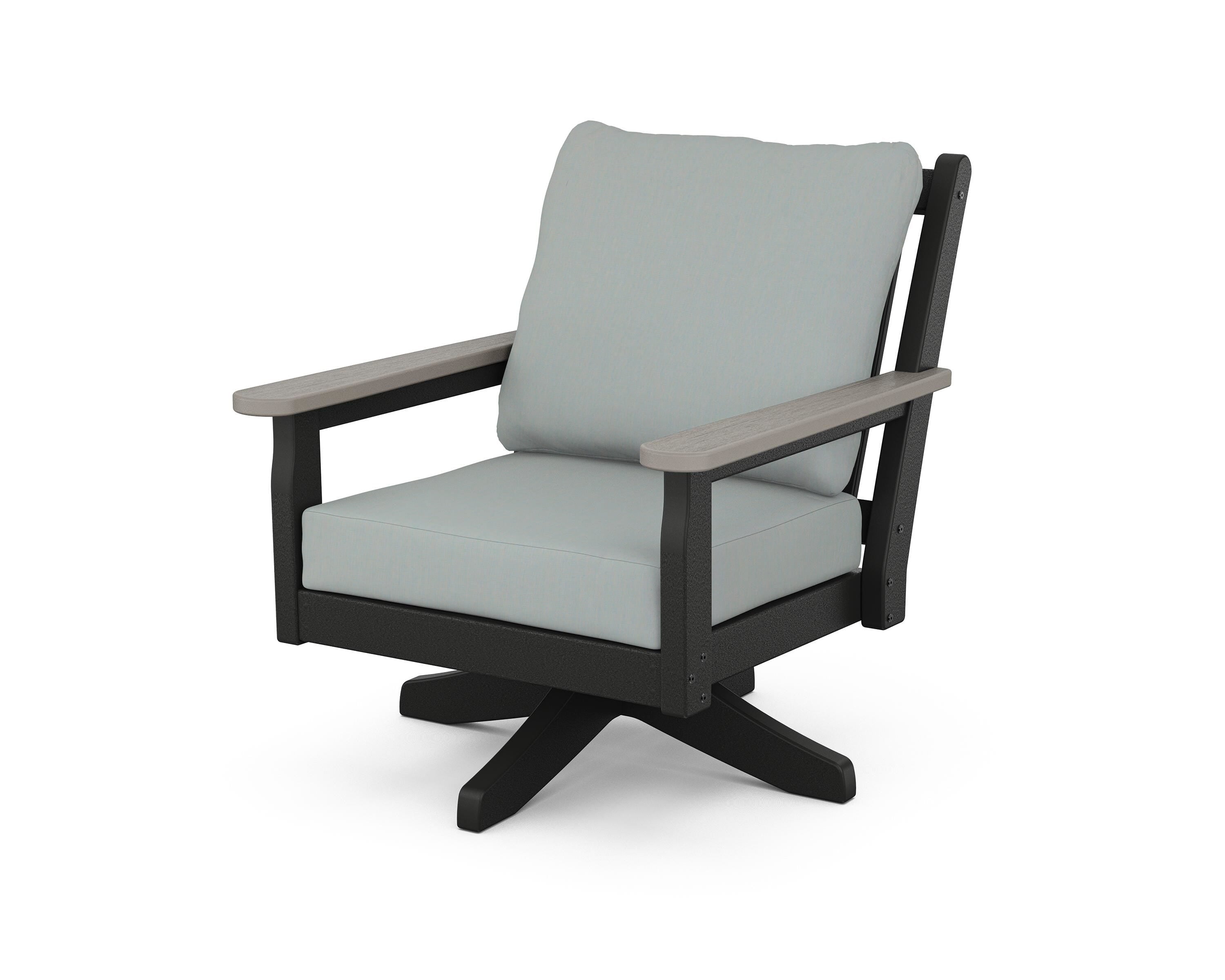 POLYWOOD® Chippendale Deep Seating Swivel Chair in Black / Driftwood / Spa