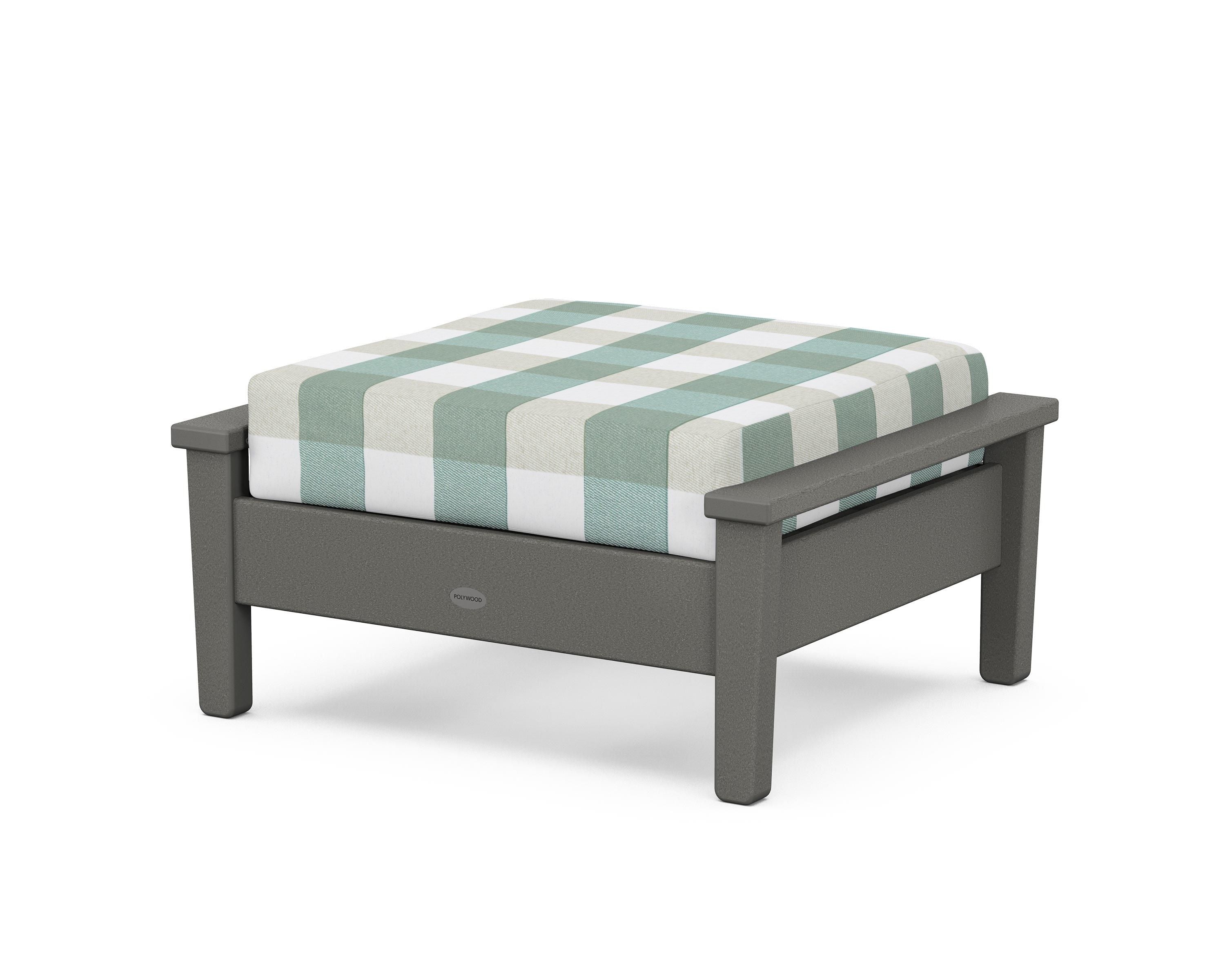 POLYWOOD® Prescott Deep Seating Ottoman in Slate Grey / Buffalo Plaid Glacier Spa