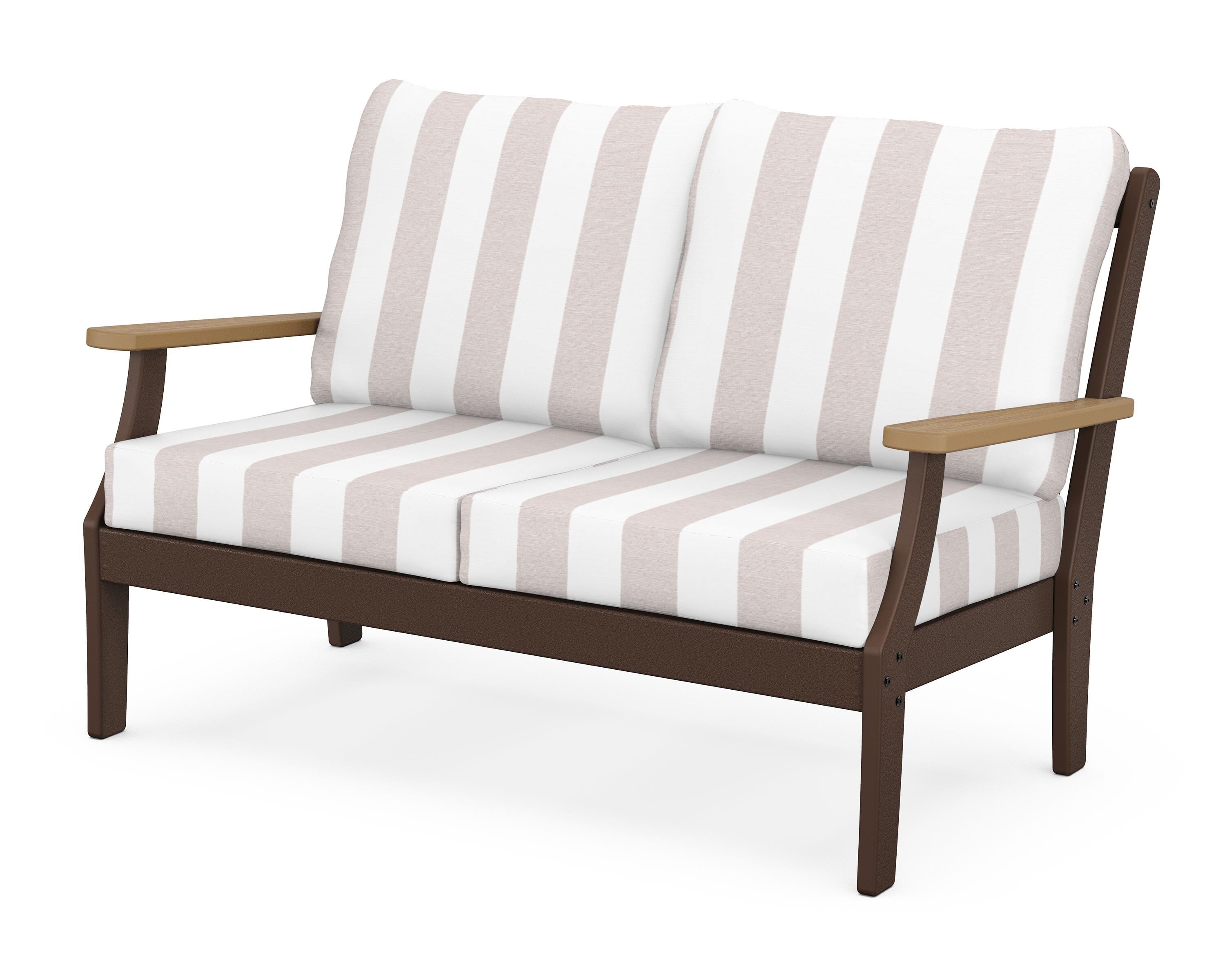 POLYWOOD® Braxton Deep Seating Loveseat in Mahogany / Natural / Cabana Stripe Dune Burlap
