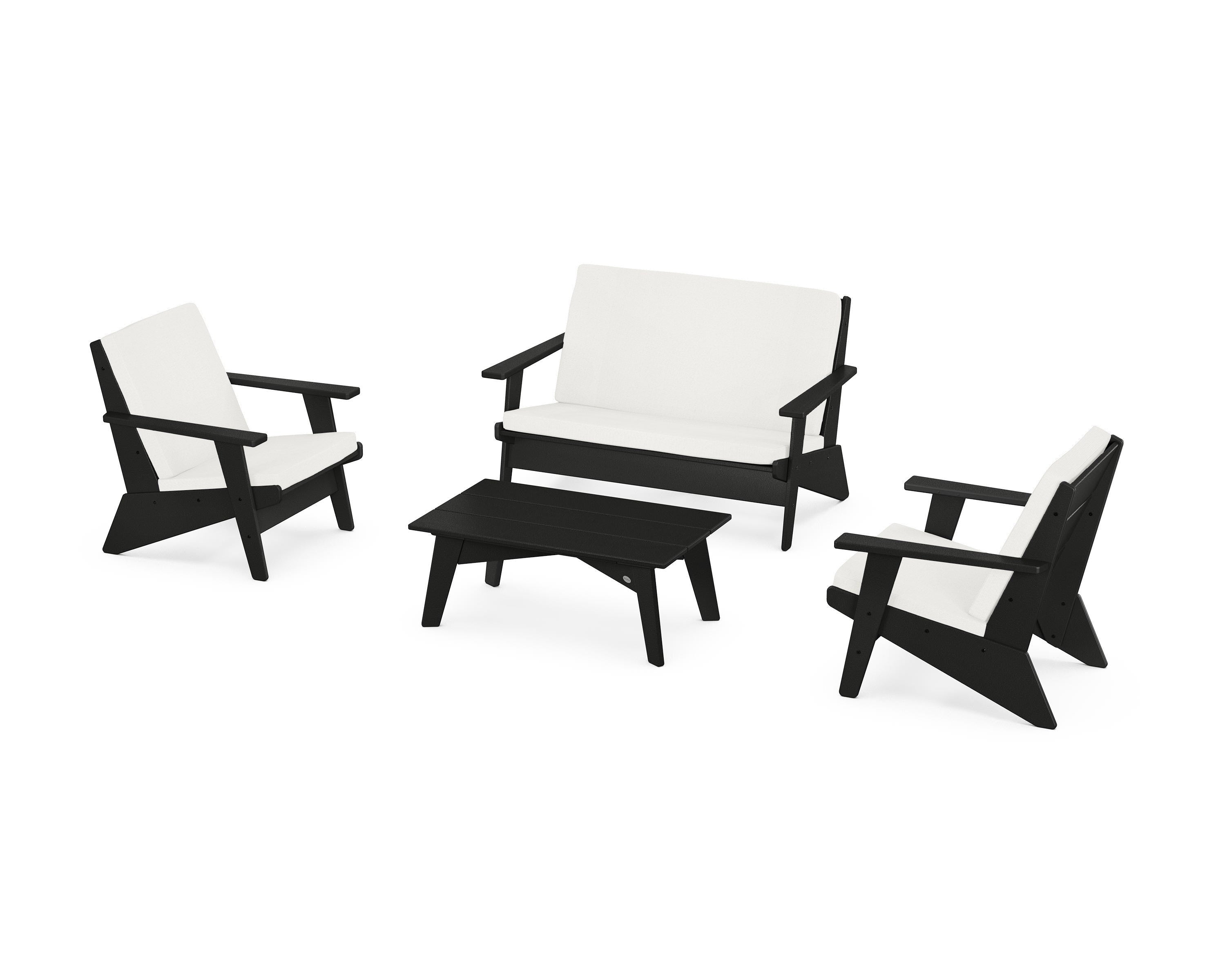 POLYWOOD® Riviera Modern Lounge 4-Piece Set in Black / Natural Linen