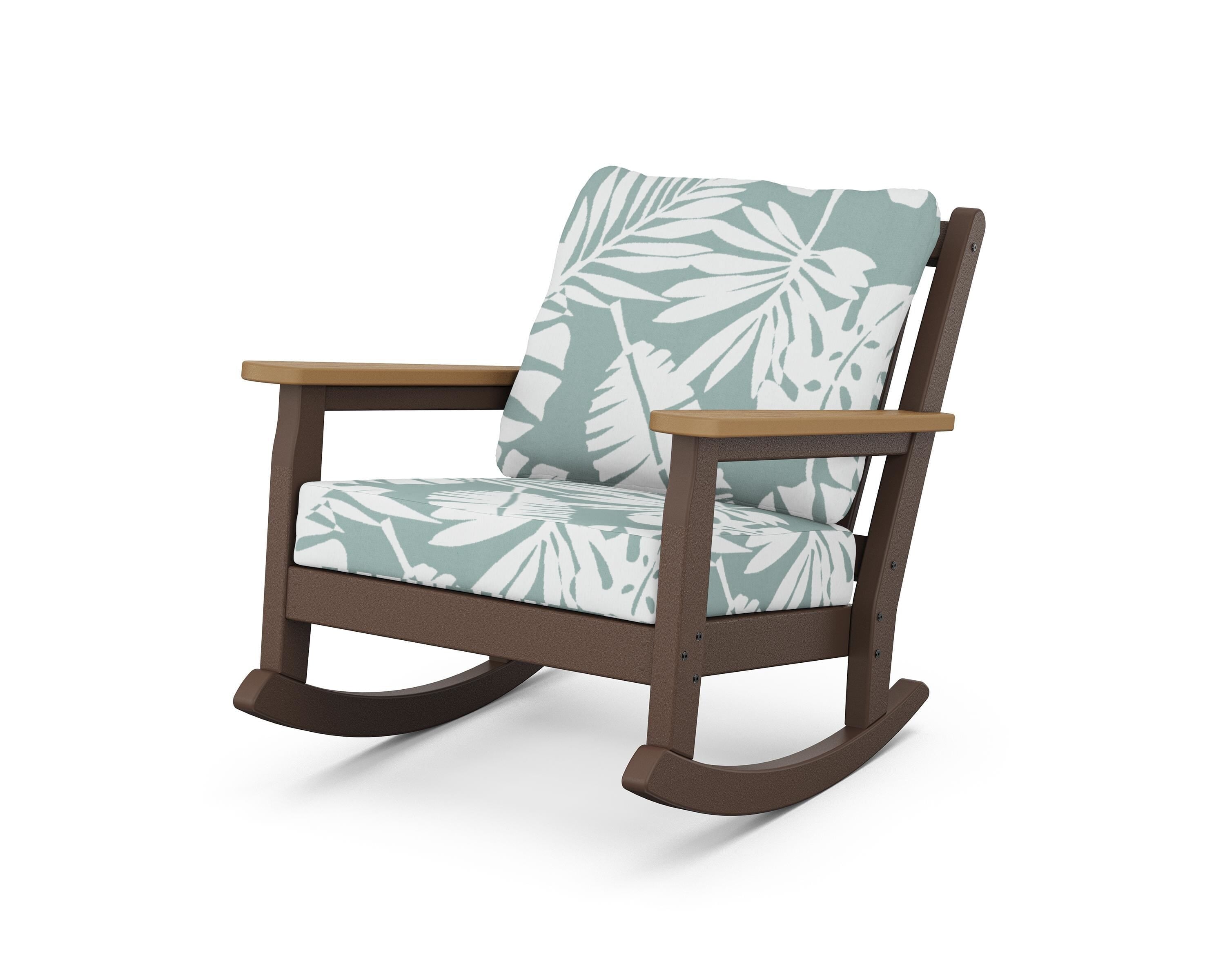 POLYWOOD® Chippendale Deep Seating Rocking Chair in Mahogany / Natural / Leaf Glacier Spa