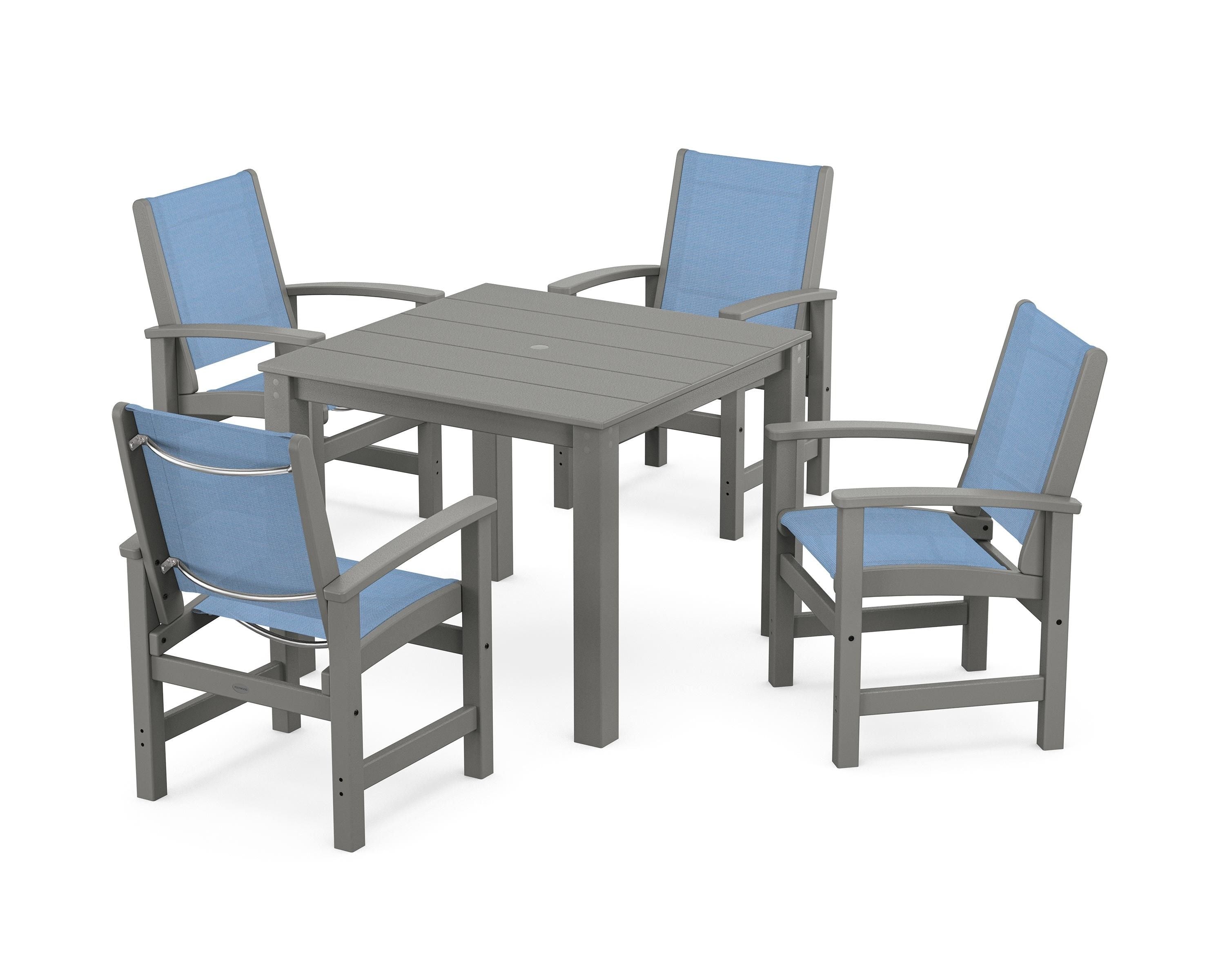 POLYWOOD® Coastal 5-Piece Parsons Dining Set in Slate Grey / Poolside Sling