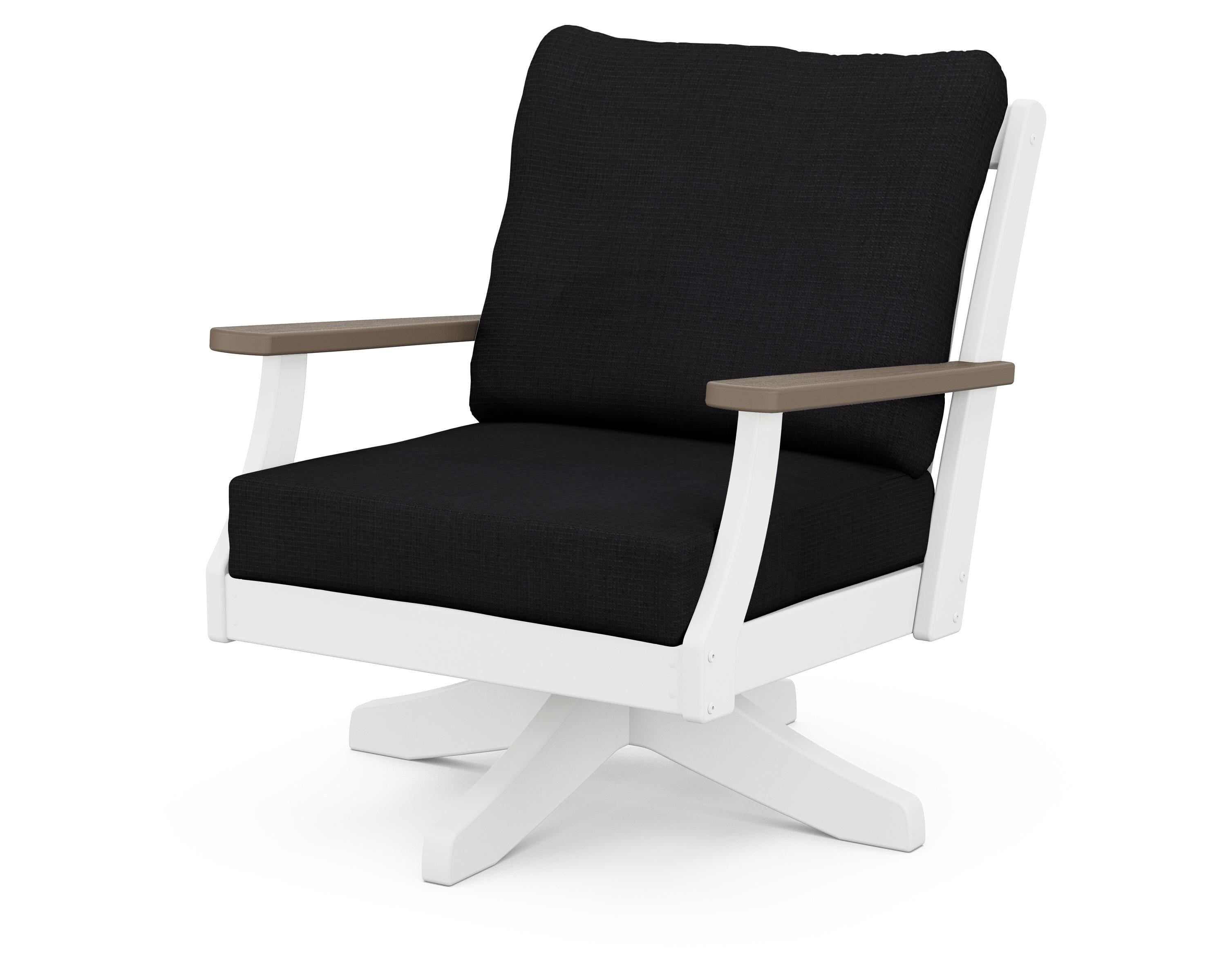 POLYWOOD® Braxton Deep Seating Swivel Chair in White / Kona / Midnight Linen