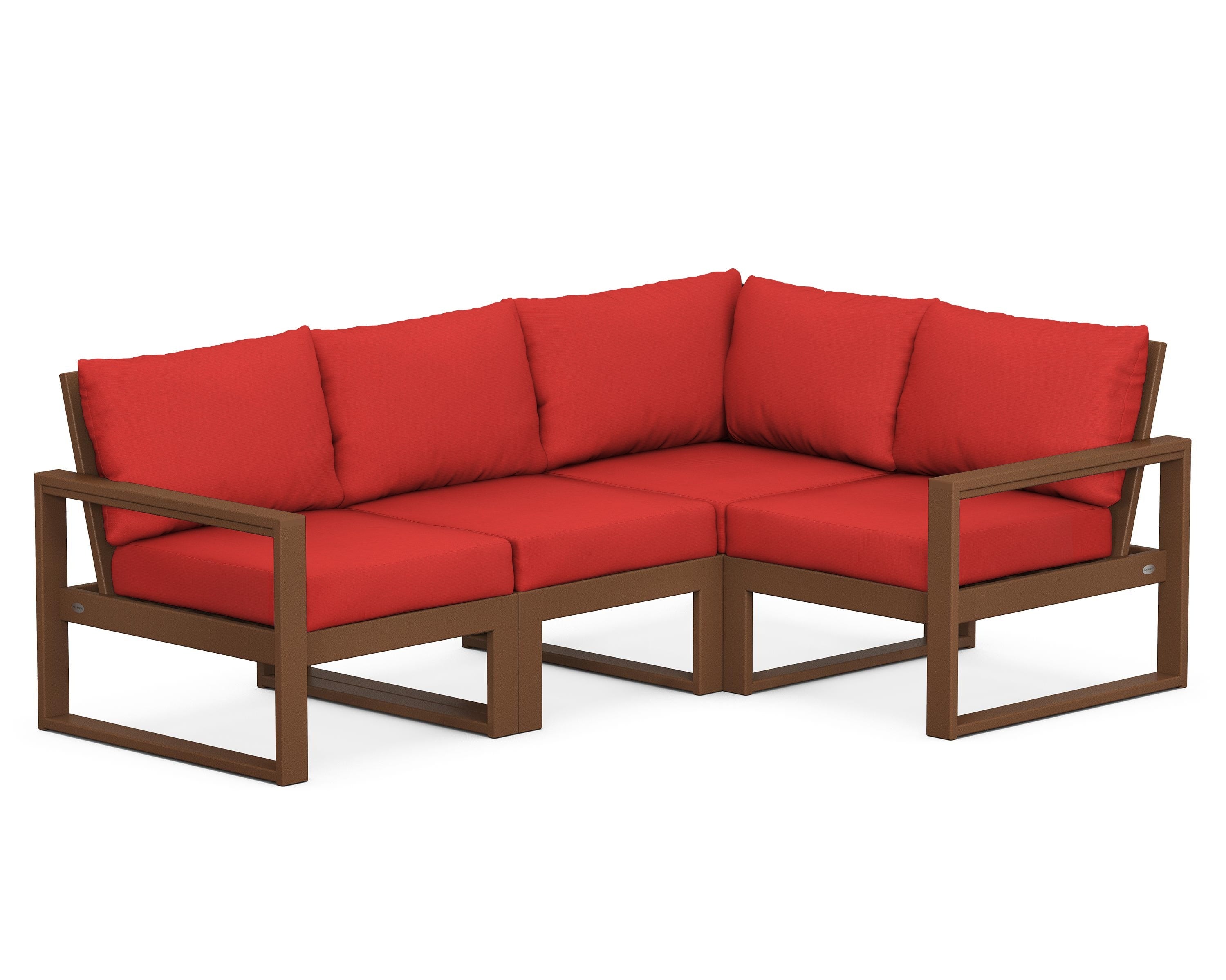 POLYWOOD® EDGE 4-Piece Modular Deep Seating Set in Teak / Crimson Linen