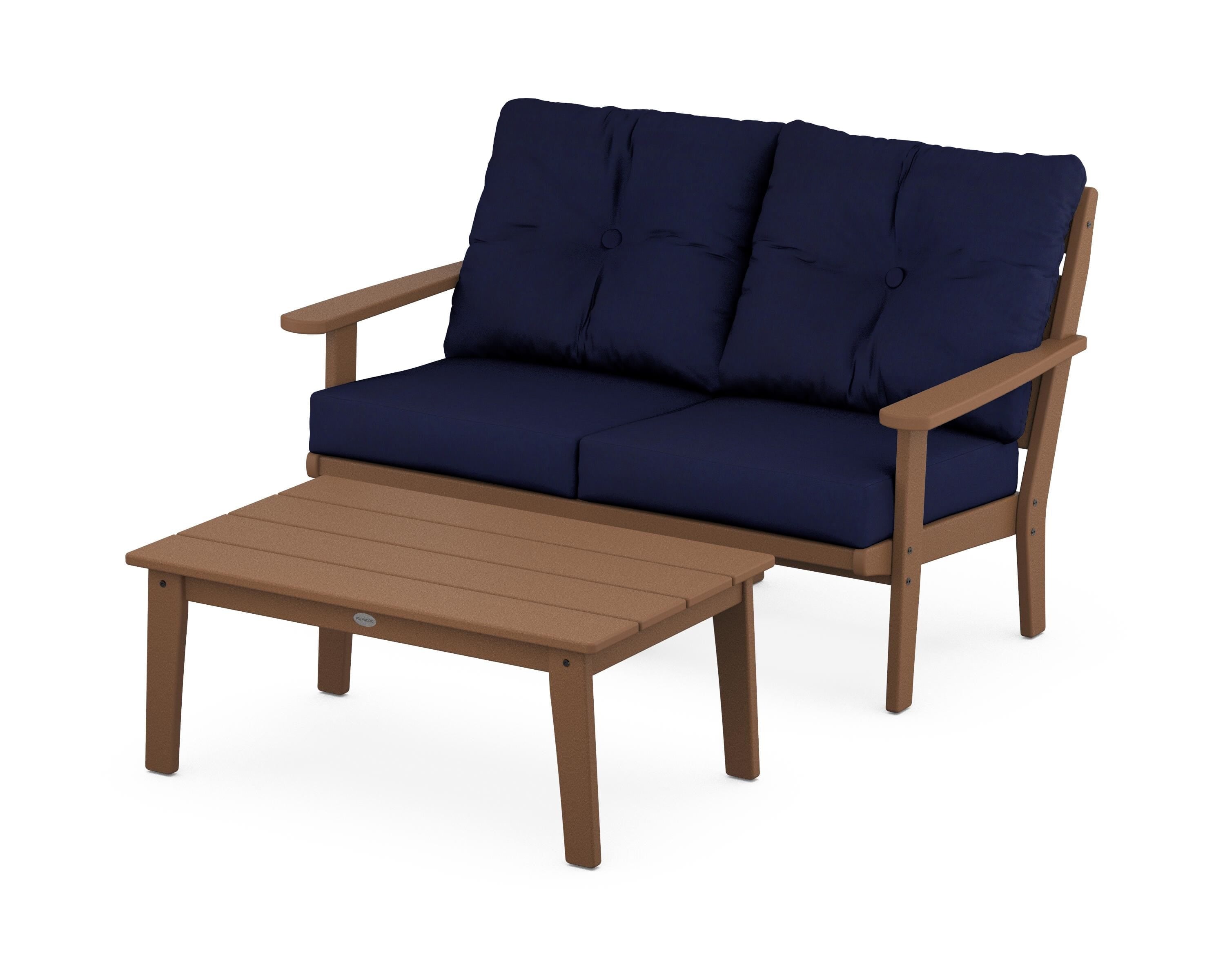 POLYWOOD® Lakeside 2-Piece Lounge Loveseat Set in Teak / Navy