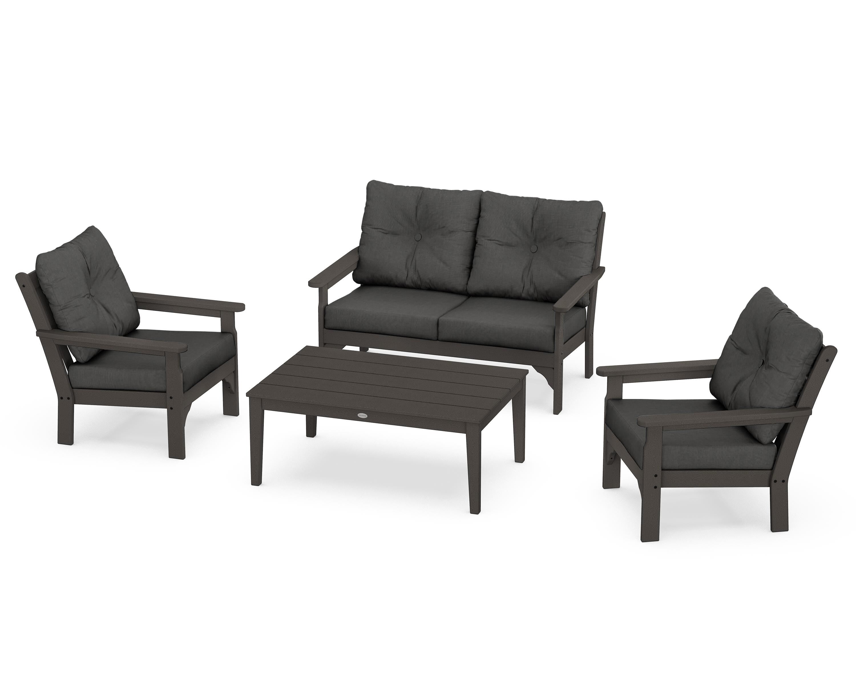 POLYWOOD® Vineyard 4-Piece Deep Seating Set in Vintage Coffee / Spectrum Carbon