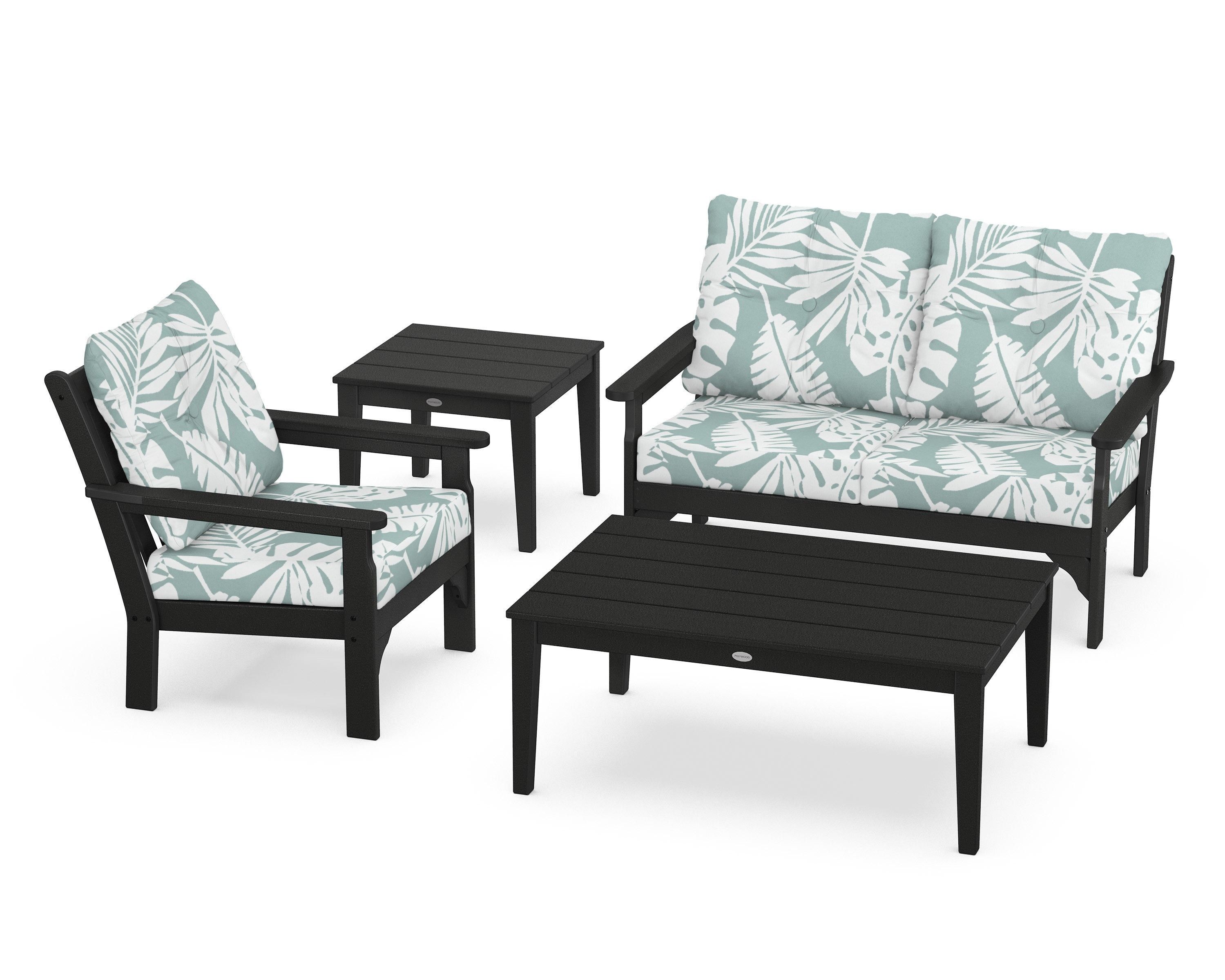 POLYWOOD® Vineyard 4-Piece Deep Seating Set in Black / Leaf Glacier Spa