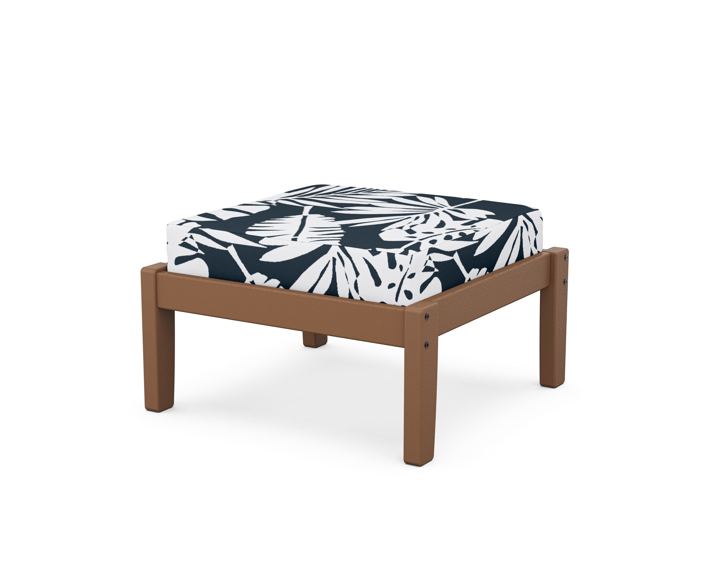 Unbranded Deep Seating Ottoman in Teak / Leaf Marine Indigo