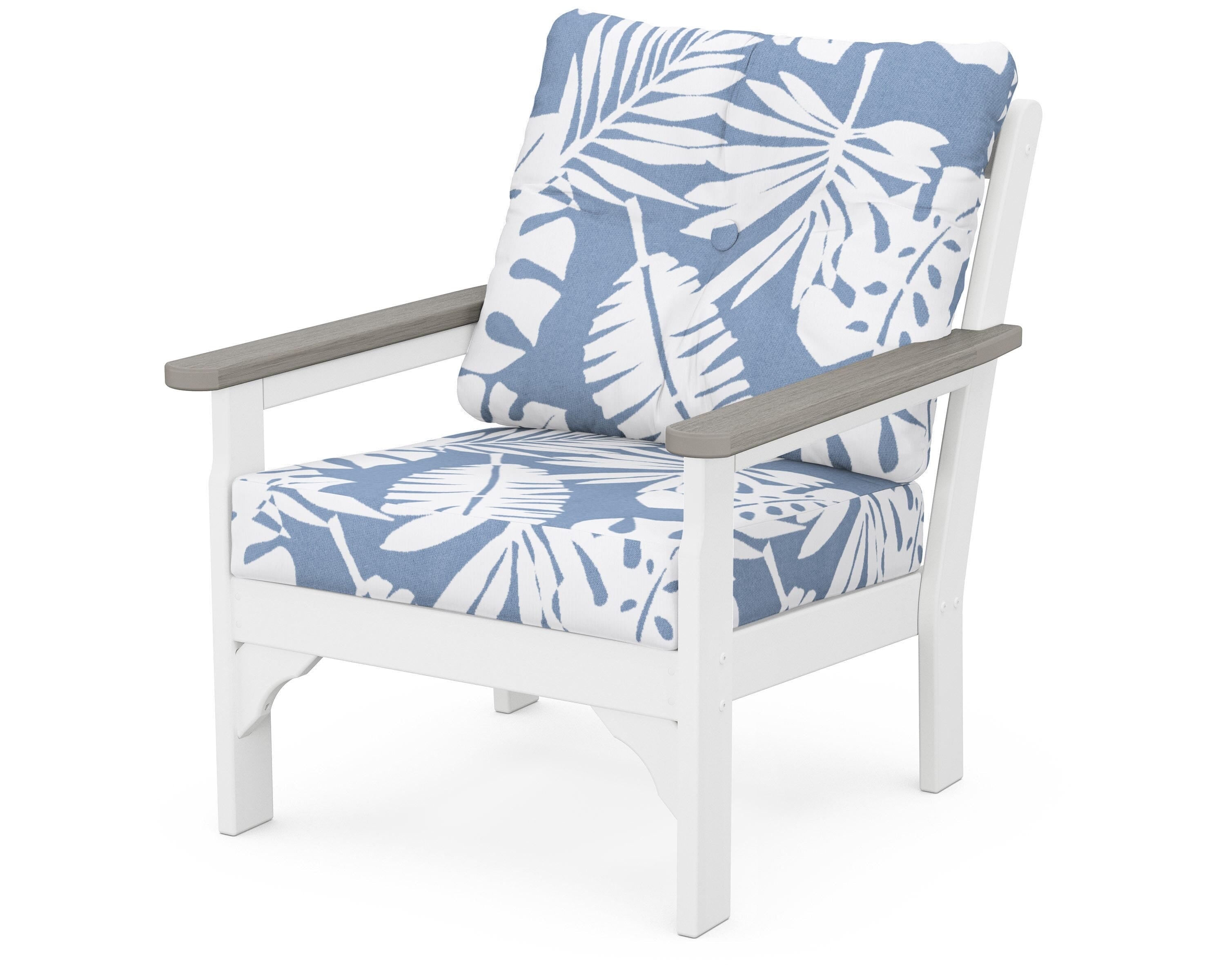 POLYWOOD® Vineyard Deep Seating Chair in White / Driftwood / Leaf Sky Blue