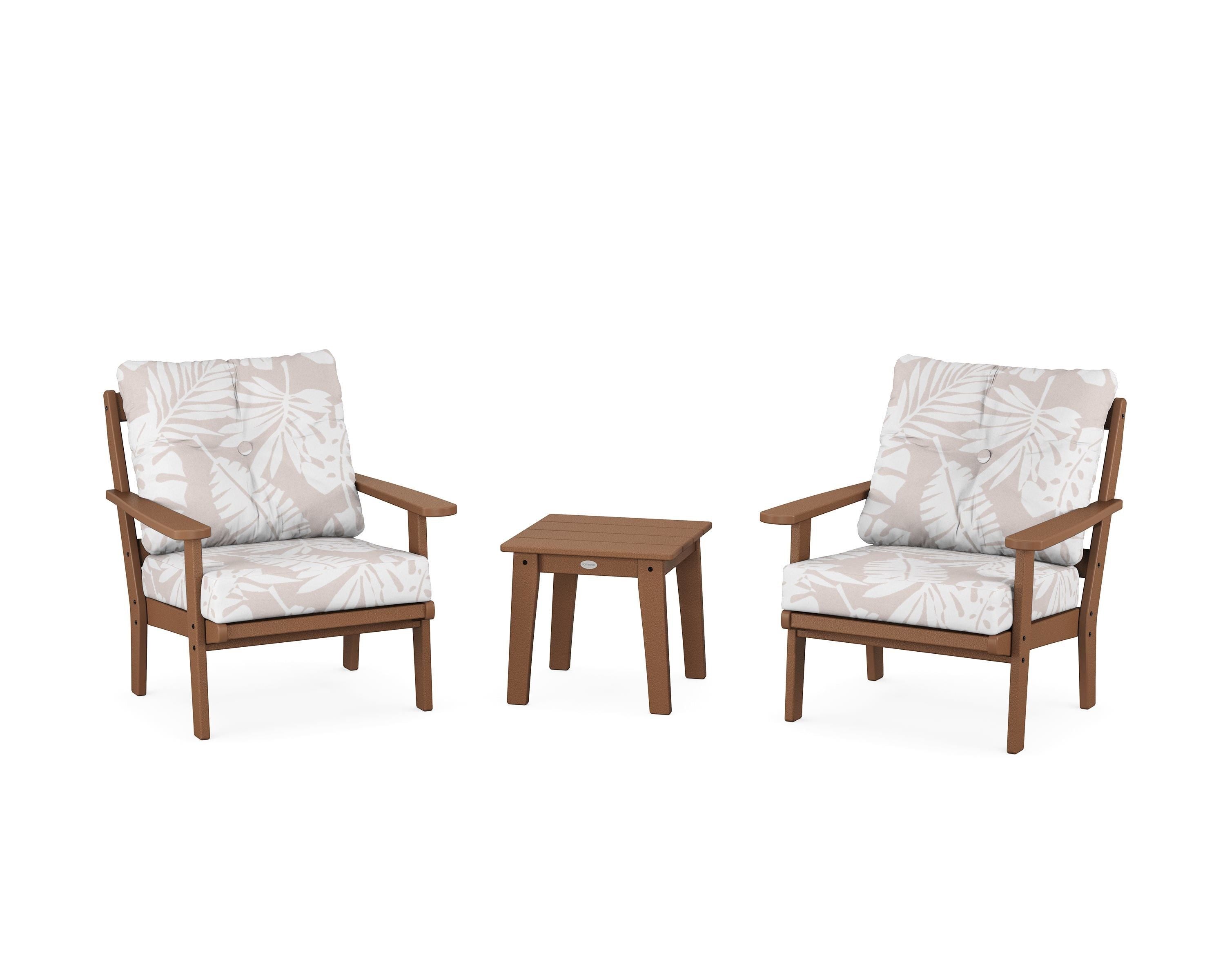 POLYWOOD® Mission 3-Piece Deep Seating Set in Teak / Leaf Dune Burlap