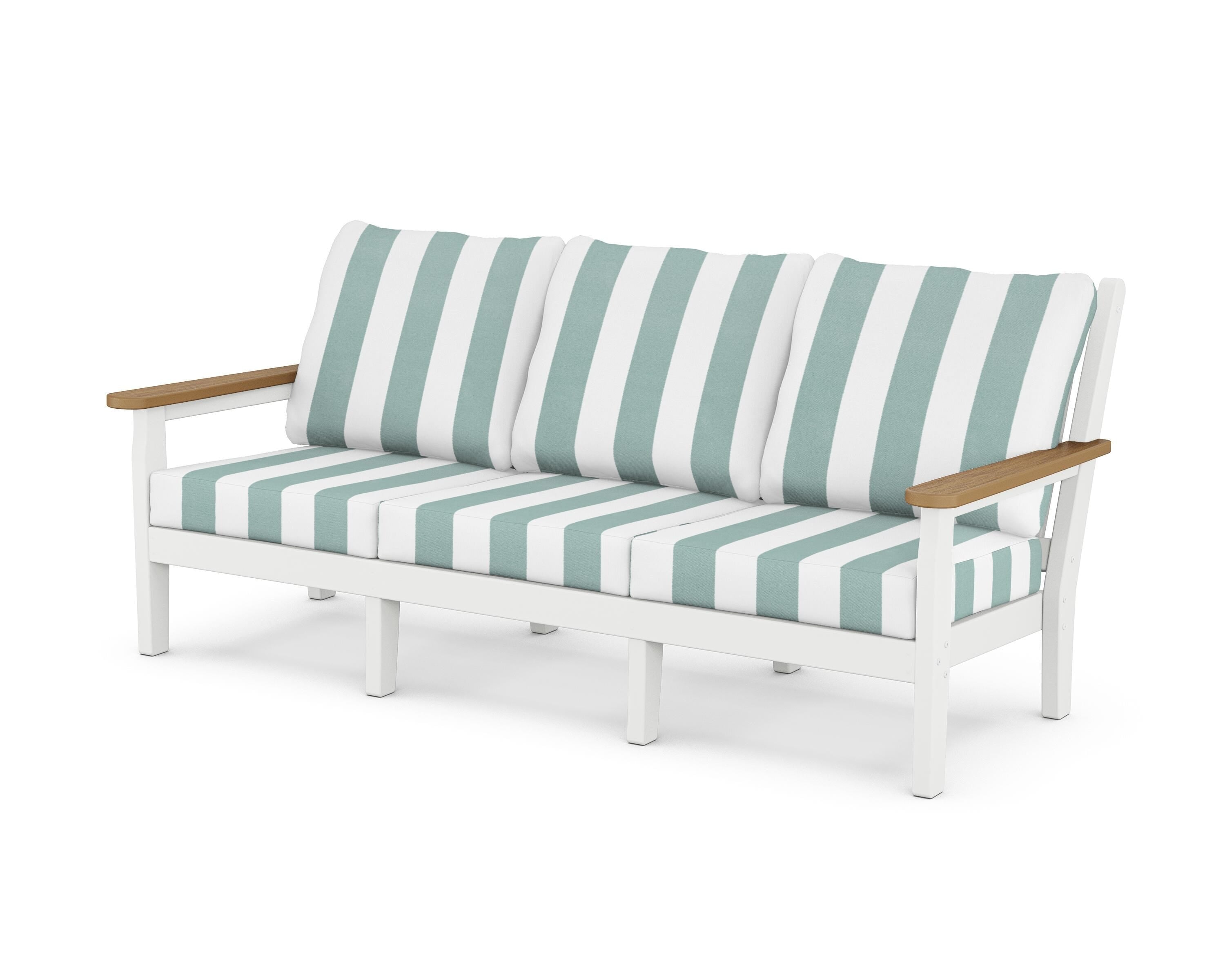 POLYWOOD® Chippendale Deep Seating Sofa in White / Natural / Cabana Stripe Glacier Spa