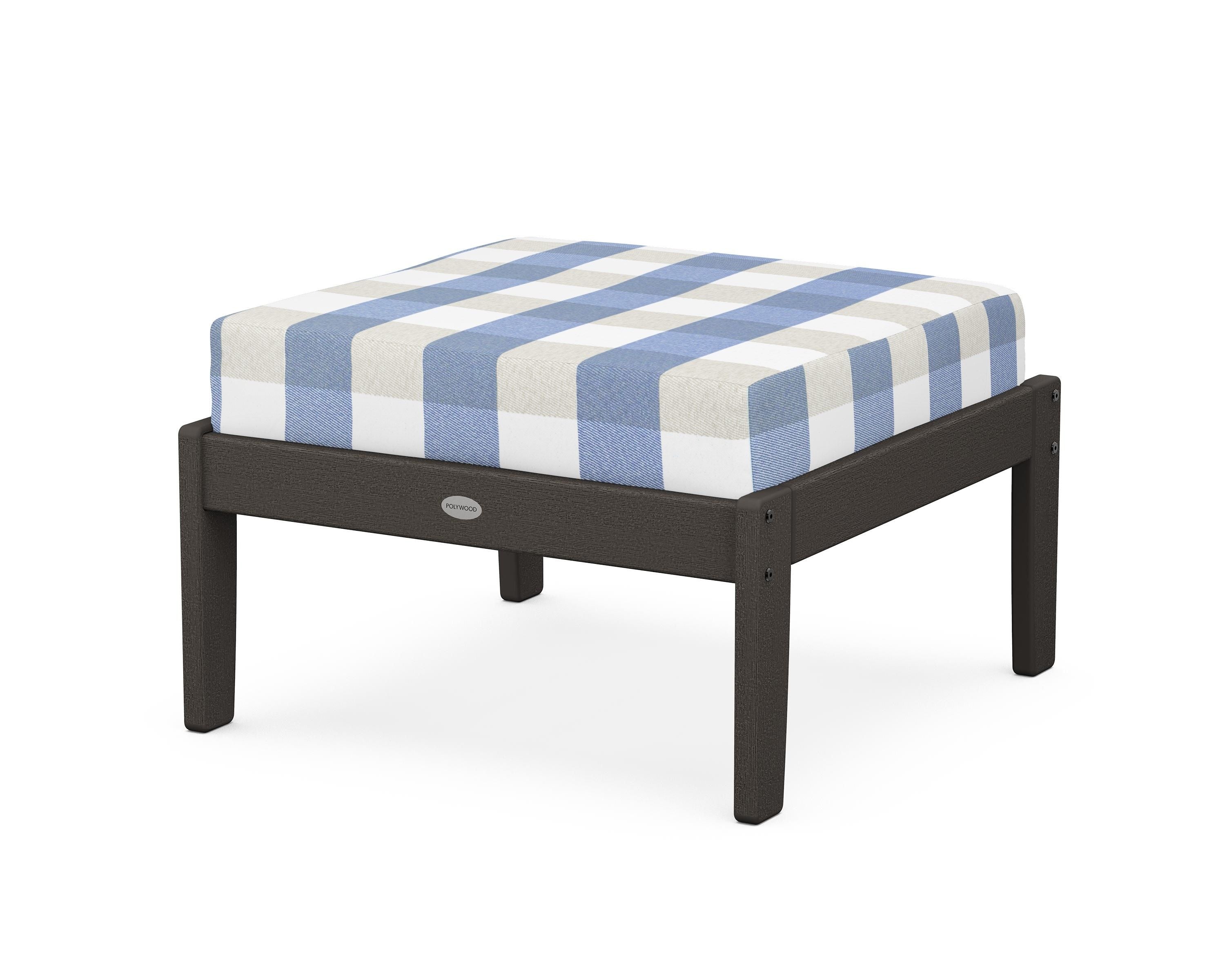 POLYWOOD® Braxton Deep Seating Ottoman in Vintage Coffee / Buffalo Plaid Sky Blue
