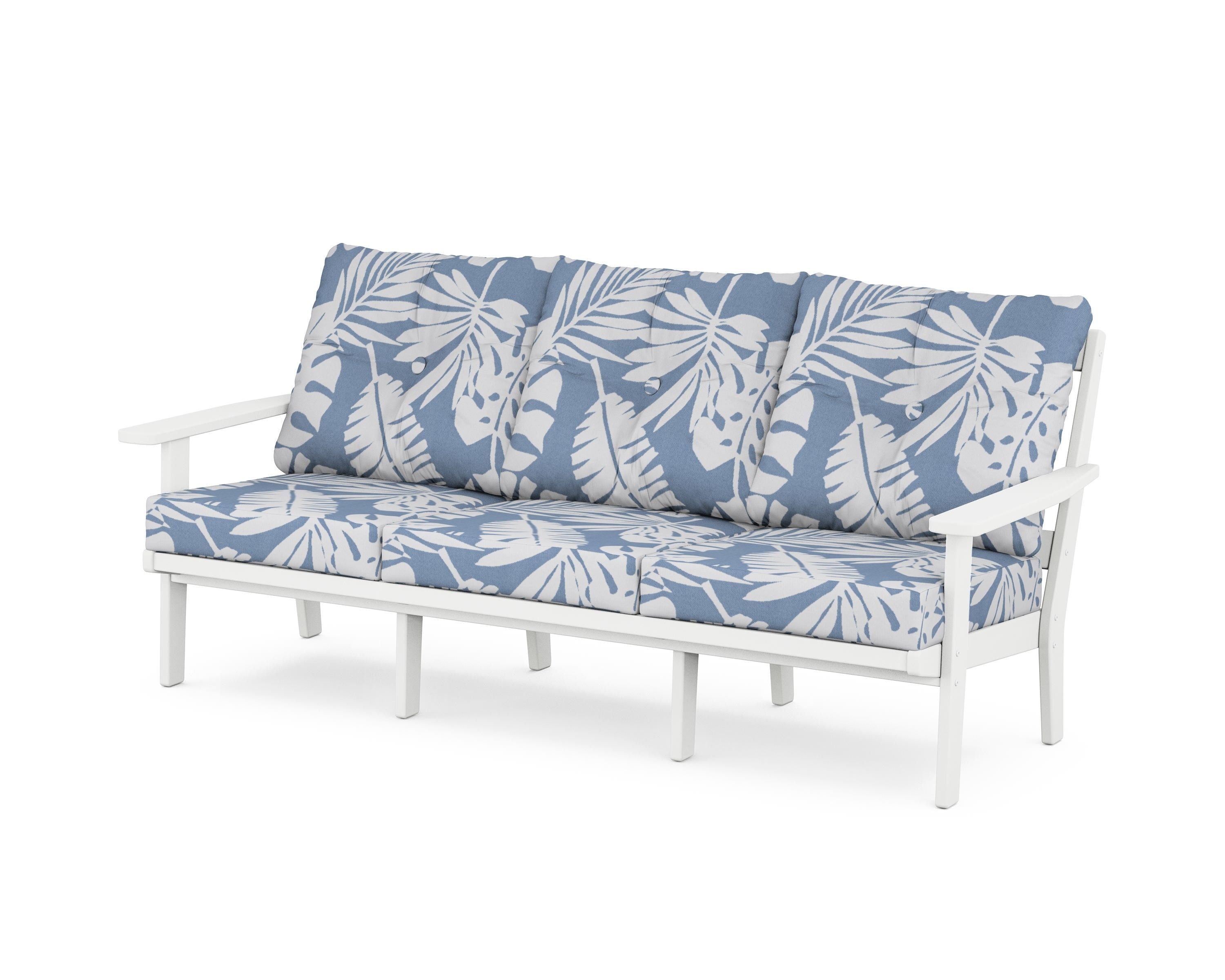 POLYWOOD® Oxford Deep Seating Sofa in White / Leaf Sky Blue