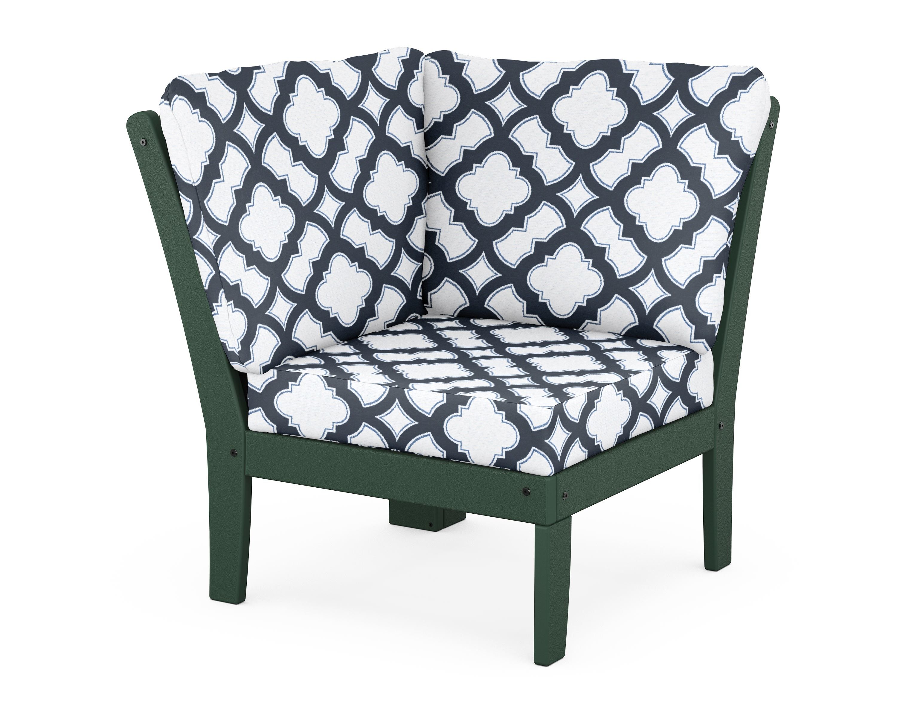 POLYWOOD® Braxton Modular Corner Chair in Green / Trellis Marine Indigo