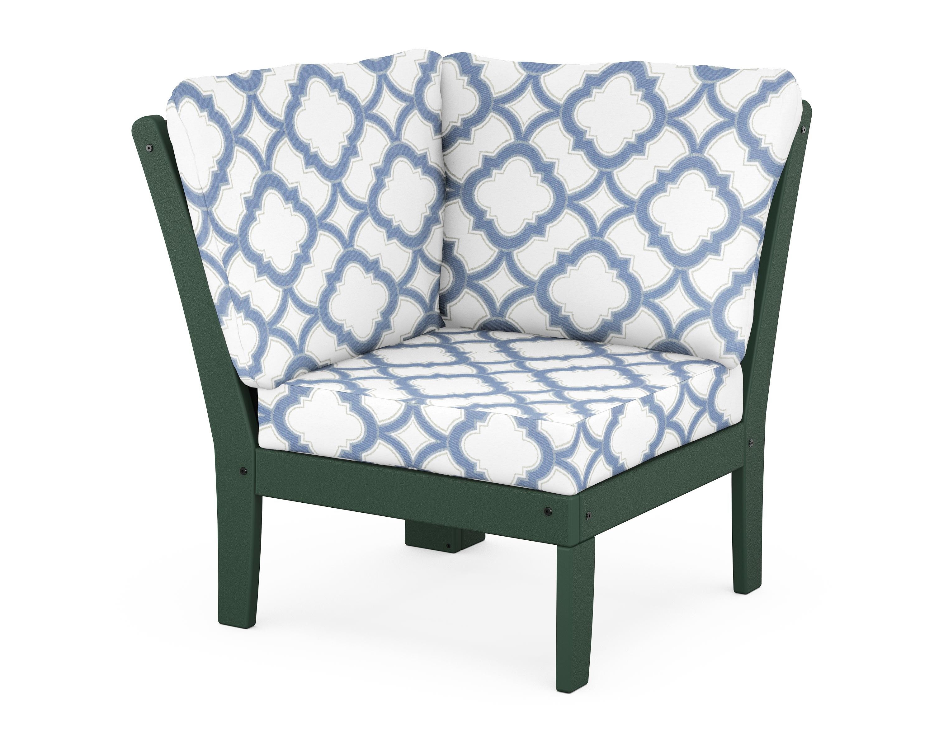 POLYWOOD® Braxton Modular Corner Chair in Green / Trellis Sky Blue